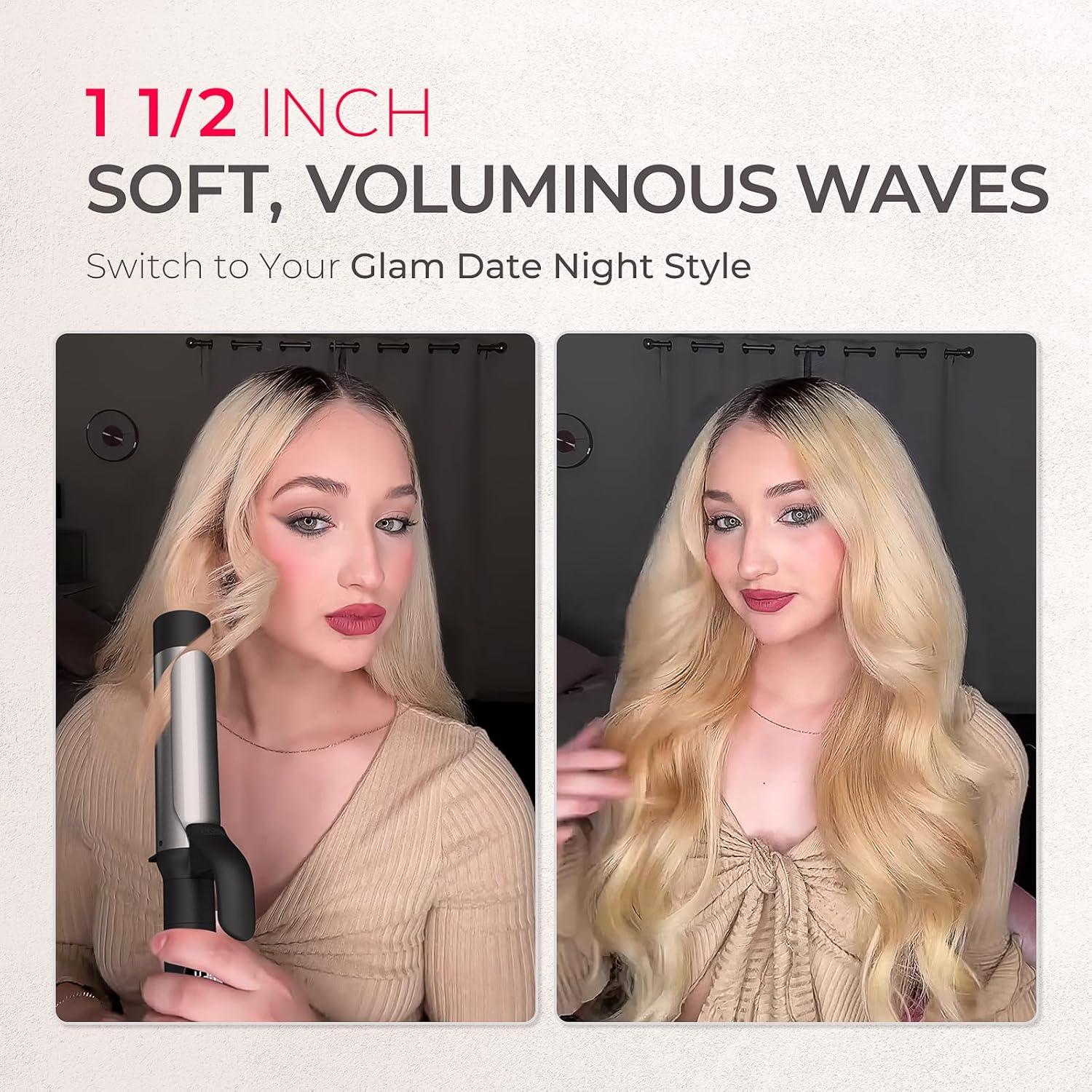 imageTYMO Curling Iron Set 12 1 1 12 Inch Professional Ceramic Hair Curler for Spiral Curls amp Beach Waves Ionic Curling Wand for Women ShortLong Hair Fast Heating Dual Voltage amp 5 Temps BlackBlack