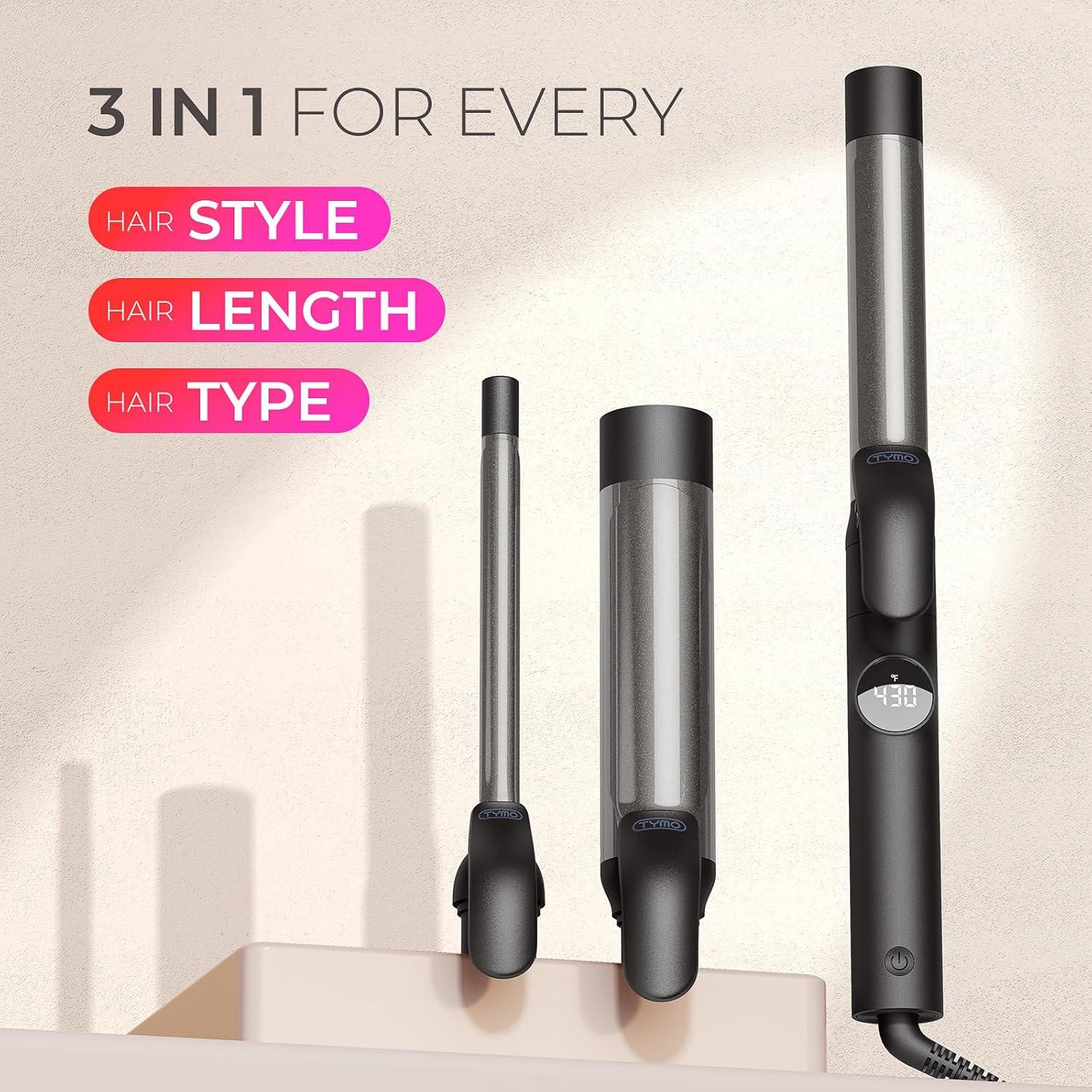 imageTYMO Curling Iron Set 12 1 1 12 Inch Professional Ceramic Hair Curler for Spiral Curls amp Beach Waves Ionic Curling Wand for Women ShortLong Hair Fast Heating Dual Voltage amp 5 Temps BlackBlack