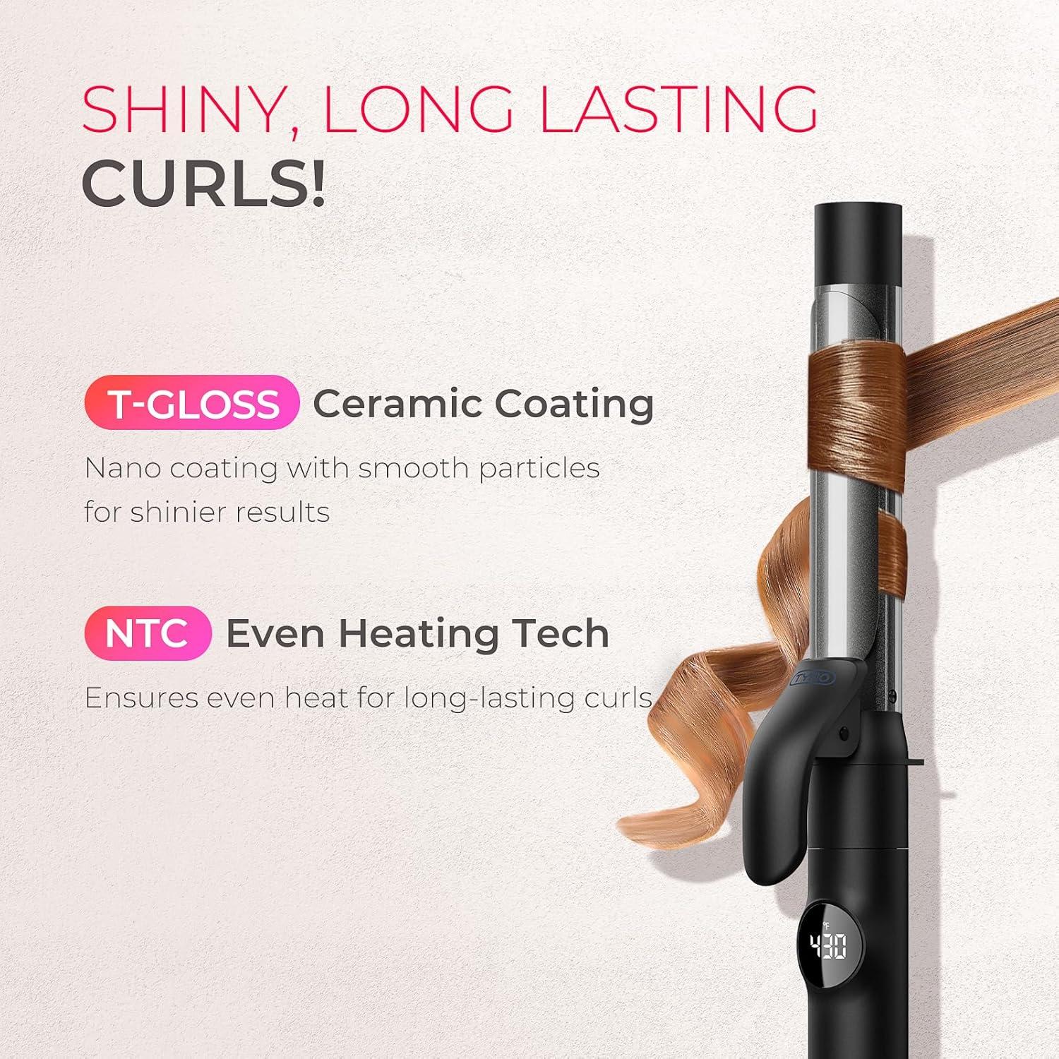 imageTYMO Curling Iron Set 12 1 1 12 Inch Professional Ceramic Hair Curler for Spiral Curls amp Beach Waves Ionic Curling Wand for Women ShortLong Hair Fast Heating Dual Voltage amp 5 Temps BlackBlack