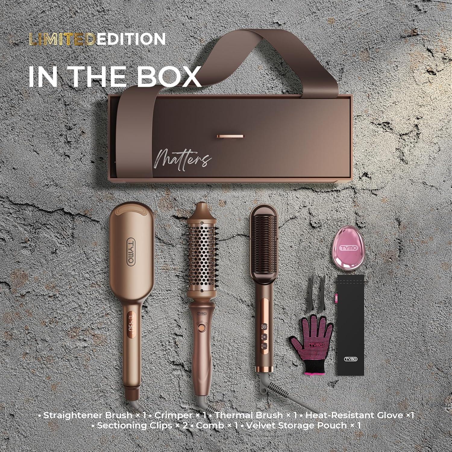 imageTYMO Limited Edition Styling Set Include TYMO ROVY Hair Crimper Wave Curling Iron amp Ring Plus Straightener Brush amp STYLUX Thermal Brush 3 in 1 Ionic Hair Curler Tool Set for Women