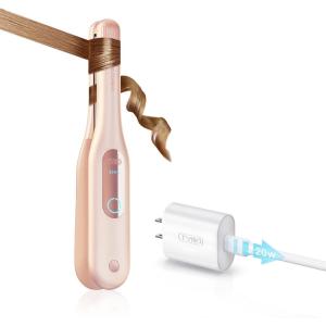 TYMO Curling Iron for Short Hair – Cordless Mini Flat Iron for Travel, Portable Small Curved Straightener for Women, Hair Straightener and Curler 2 in 1, Lightweight On-The-Go, Dual Voltage, Gold Pink(Gold Pink)