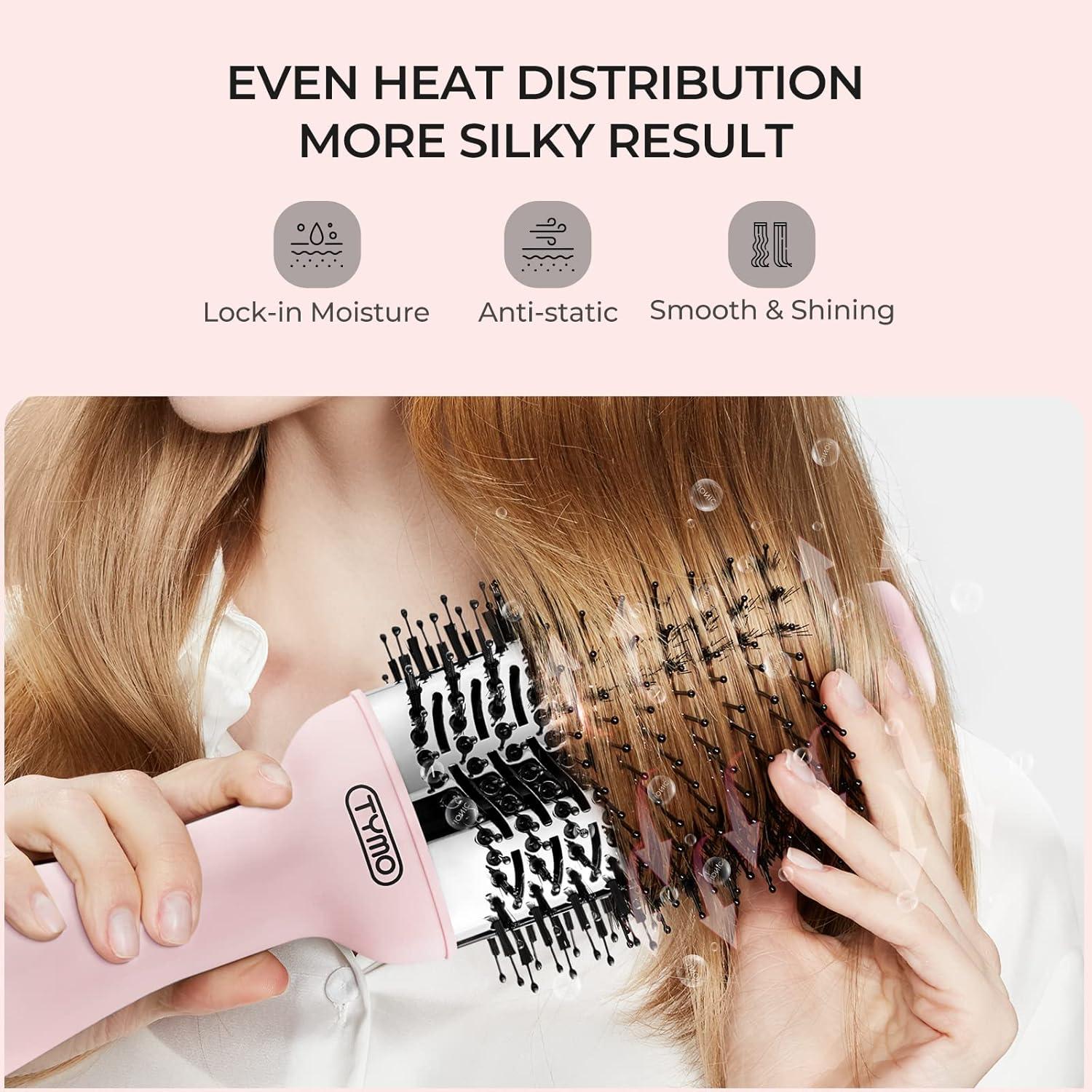 imageTYMO Hair Dryer Brush Blow Dryer Brush in One 4 in 1 Ionic Hairdryer and Styler Volumizer with Oval Titanium Barrel Hot Air Straightener for Smooth FrizzFree Blowout GoldPink