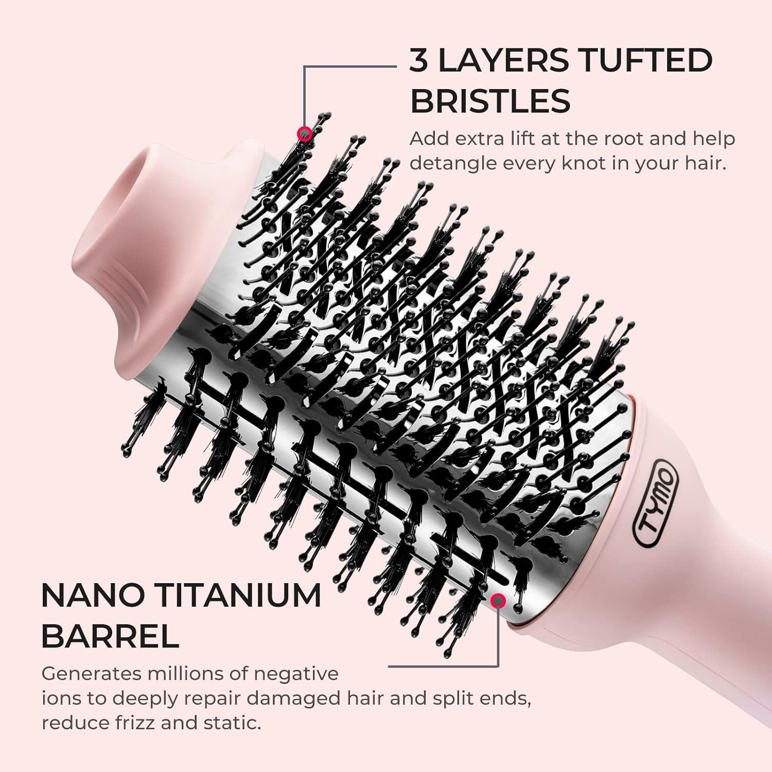 imageTYMO Hair Dryer Brush Blow Dryer Brush in One 4 in 1 Ionic Hairdryer and Styler Volumizer with Oval Titanium Barrel Hot Air Straightener for Smooth FrizzFree Blowout GoldPink
