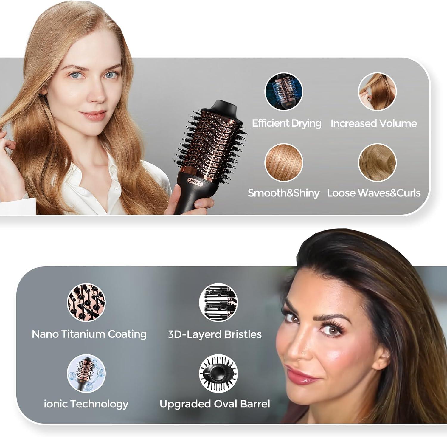 imageTYMO Hair Dryer Brush Blow Dryer Brush in One 4 in 1 Ionic Hairdryer and Styler Volumizer with Oval Titanium Barrel Hot Air Straightener for Smooth FrizzFree Blowout GoldGold