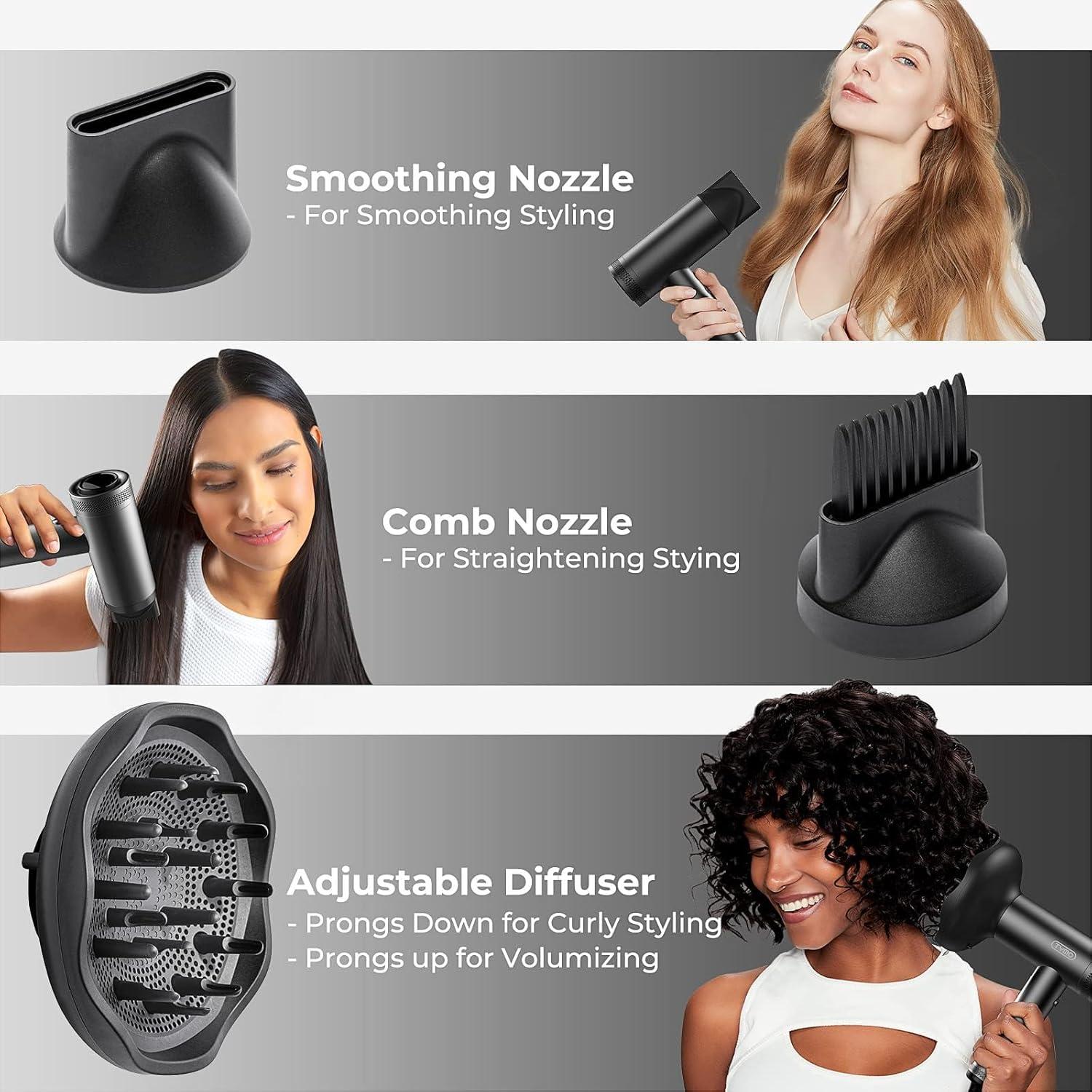 imageTYMO Hair Dryer with Diffuser for Women 1500W Professional High Speed Blow Dryer with Comb 110000RPM Fast Dry 200 Million Ionic Hairdryer 4 Temps amp 3 Speeds 8 Ft Cord for Salon GraphiteGraphite