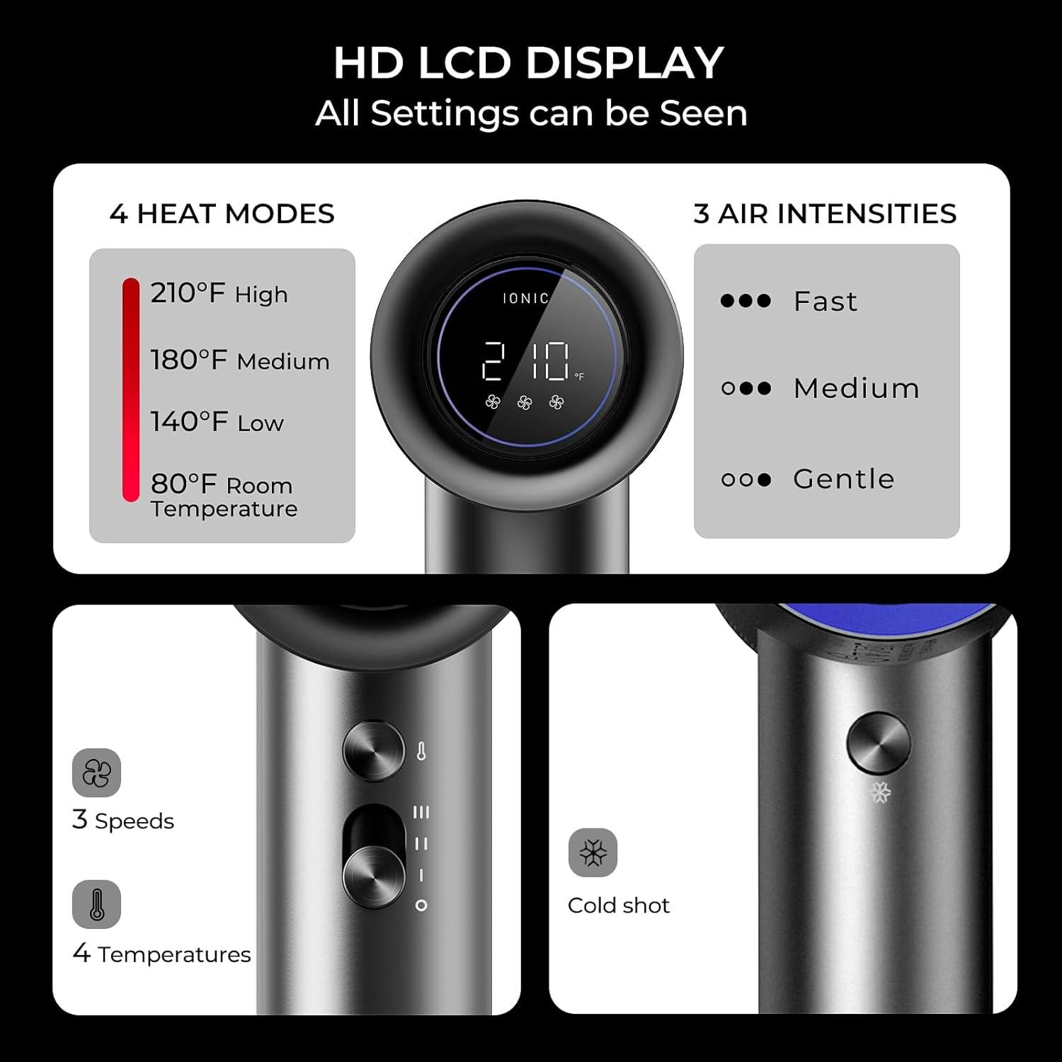 imageTYMO Hair Dryer with Diffuser for Women 1500W Professional High Speed Blow Dryer with Comb 110000RPM Fast Dry 200 Million Ionic Hairdryer 4 Temps amp 3 Speeds 8 Ft Cord for Salon GraphiteGraphite