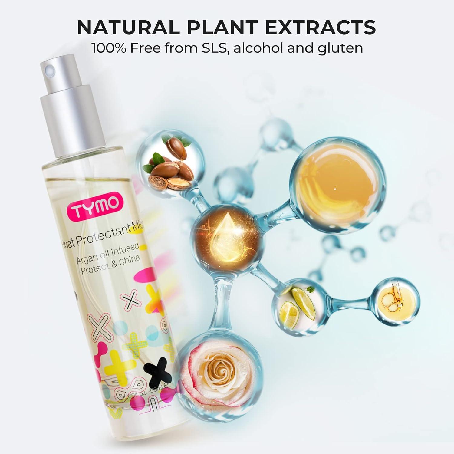 imageTYMO Heat Protectant Spray for Hair with Argan Oil for Styling Tools Heat Protection Spray to Smooth amp Hydrate Natural Clean Formulation Multibenefit Treatment Lightweight for All Hair Types169 Fl Oz Pack of 2