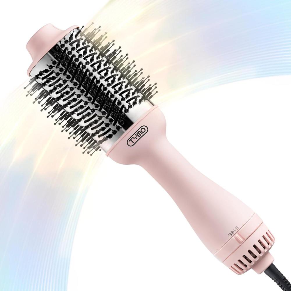 imageTYMO Hair Dryer Brush Blow Dryer Brush in One 4 in 1 Ionic Hairdryer and Styler Volumizer with Oval Titanium Barrel Hot Air Straightener for Smooth FrizzFree Blowout GoldPink