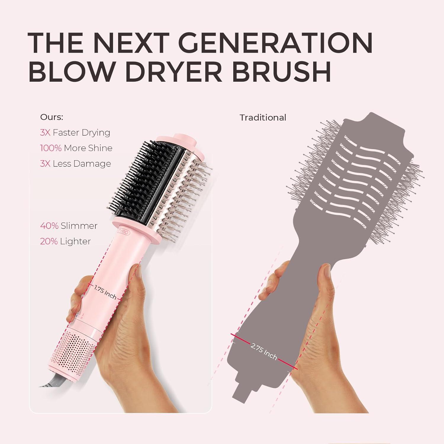 imageTYMO 40 Hair Blow Dryer Brush Lightweight 3X Faster Drying 5in1 Ionic Blowout Hair Dryer Brush Adds Shine Volume amp Fullness for Smooth AntiFrizz Straight Curl amp Blowout Styles Metal GreyPink