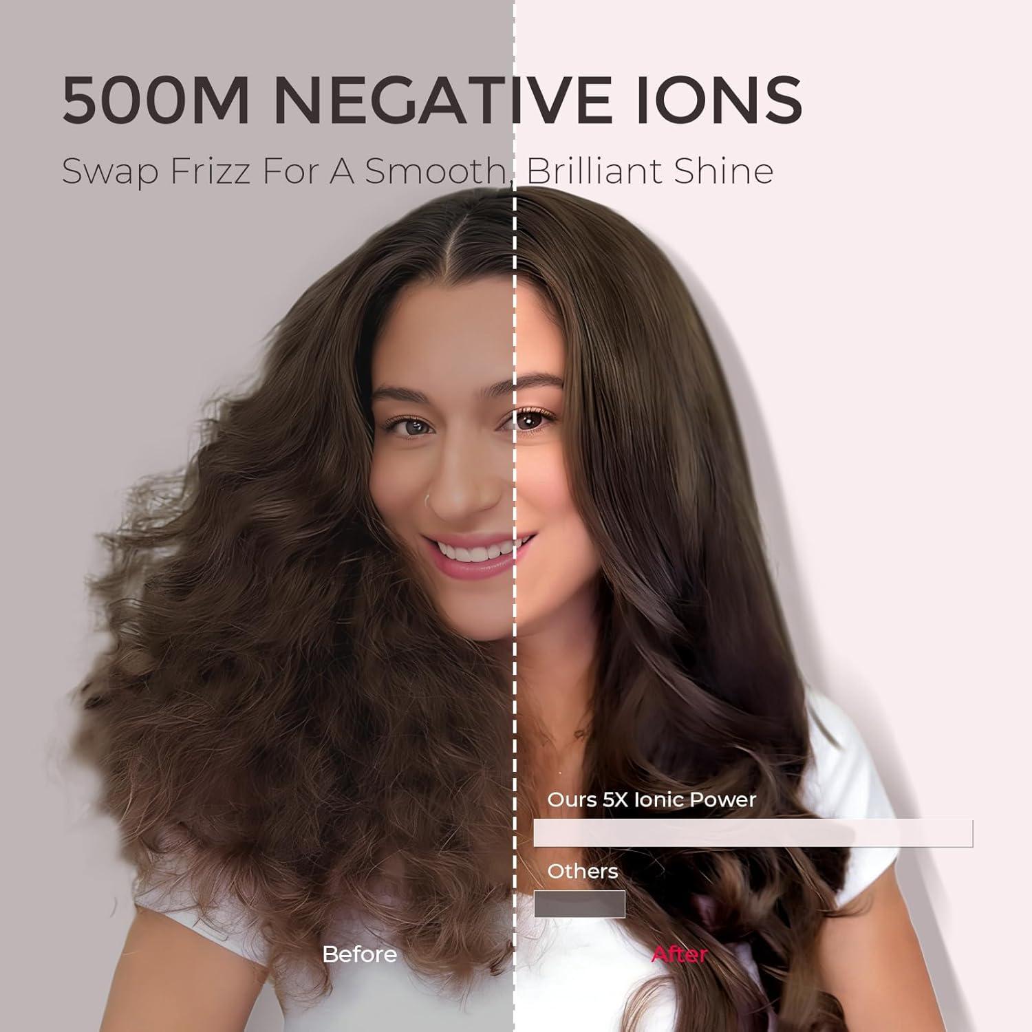 imageTYMO 40 Hair Blow Dryer Brush Lightweight 3X Faster Drying 5in1 Ionic Blowout Hair Dryer Brush Adds Shine Volume amp Fullness for Smooth AntiFrizz Straight Curl amp Blowout Styles Metal GreyPink