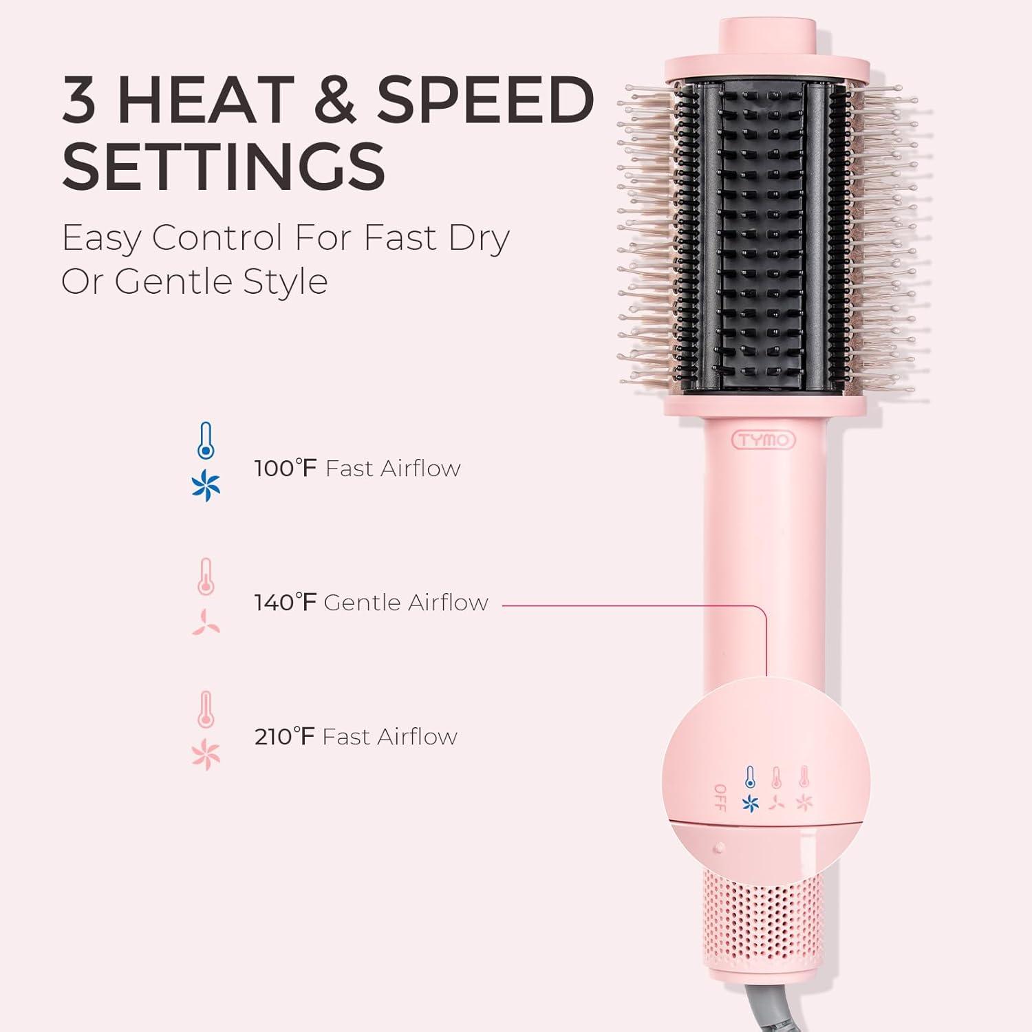 imageTYMO 40 Hair Blow Dryer Brush Lightweight 3X Faster Drying 5in1 Ionic Blowout Hair Dryer Brush Adds Shine Volume amp Fullness for Smooth AntiFrizz Straight Curl amp Blowout Styles Metal GreyPink