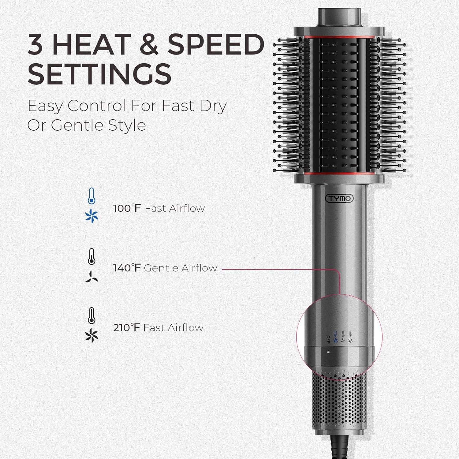 imageTYMO 40 Hair Blow Dryer Brush Lightweight 3X Faster Drying 5in1 Ionic Blowout Hair Dryer Brush Adds Shine Volume amp Fullness for Smooth AntiFrizz Straight Curl amp Blowout Styles Metal GreyMetal Grey