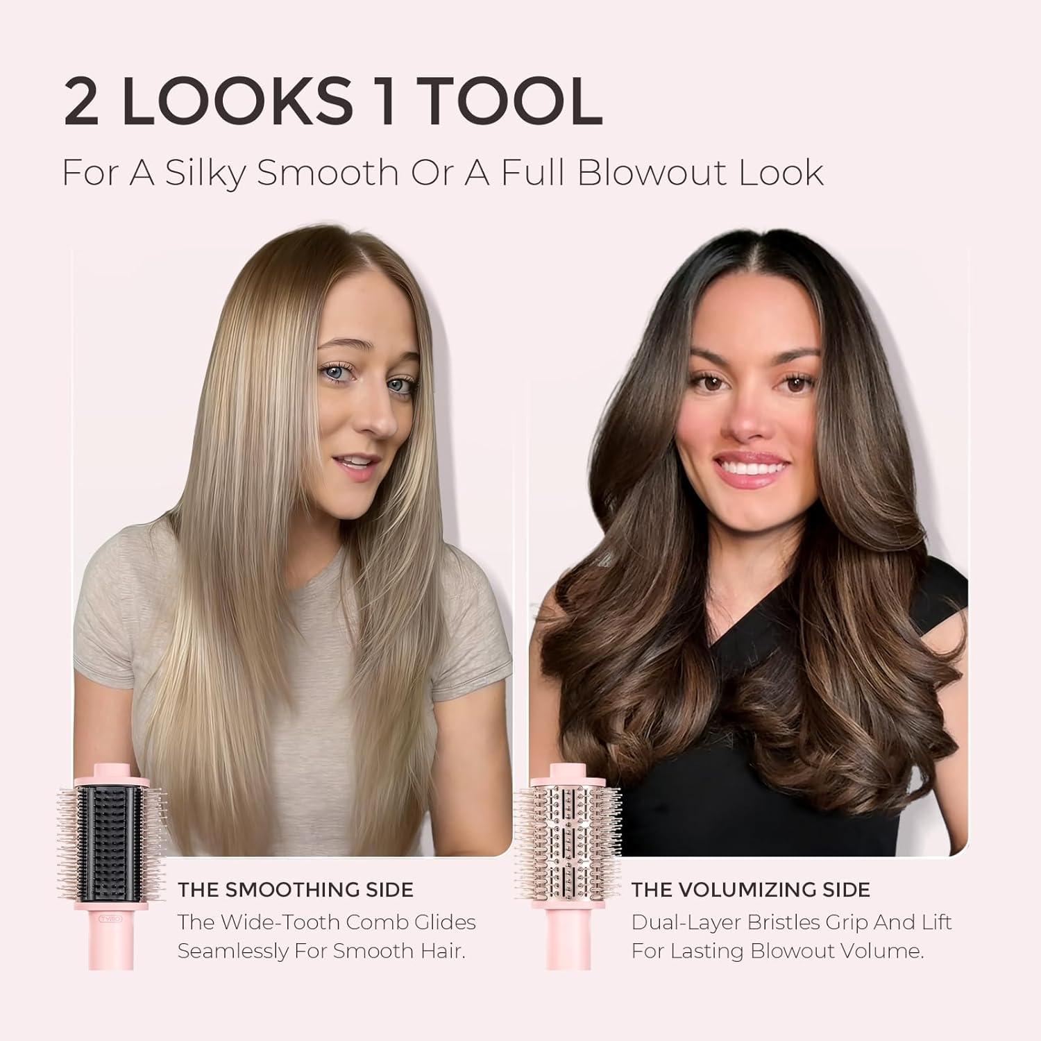 imageTYMO 40 Hair Blow Dryer Brush Lightweight 3X Faster Drying 5in1 Ionic Blowout Hair Dryer Brush Adds Shine Volume amp Fullness for Smooth AntiFrizz Straight Curl amp Blowout Styles Metal GreyPink