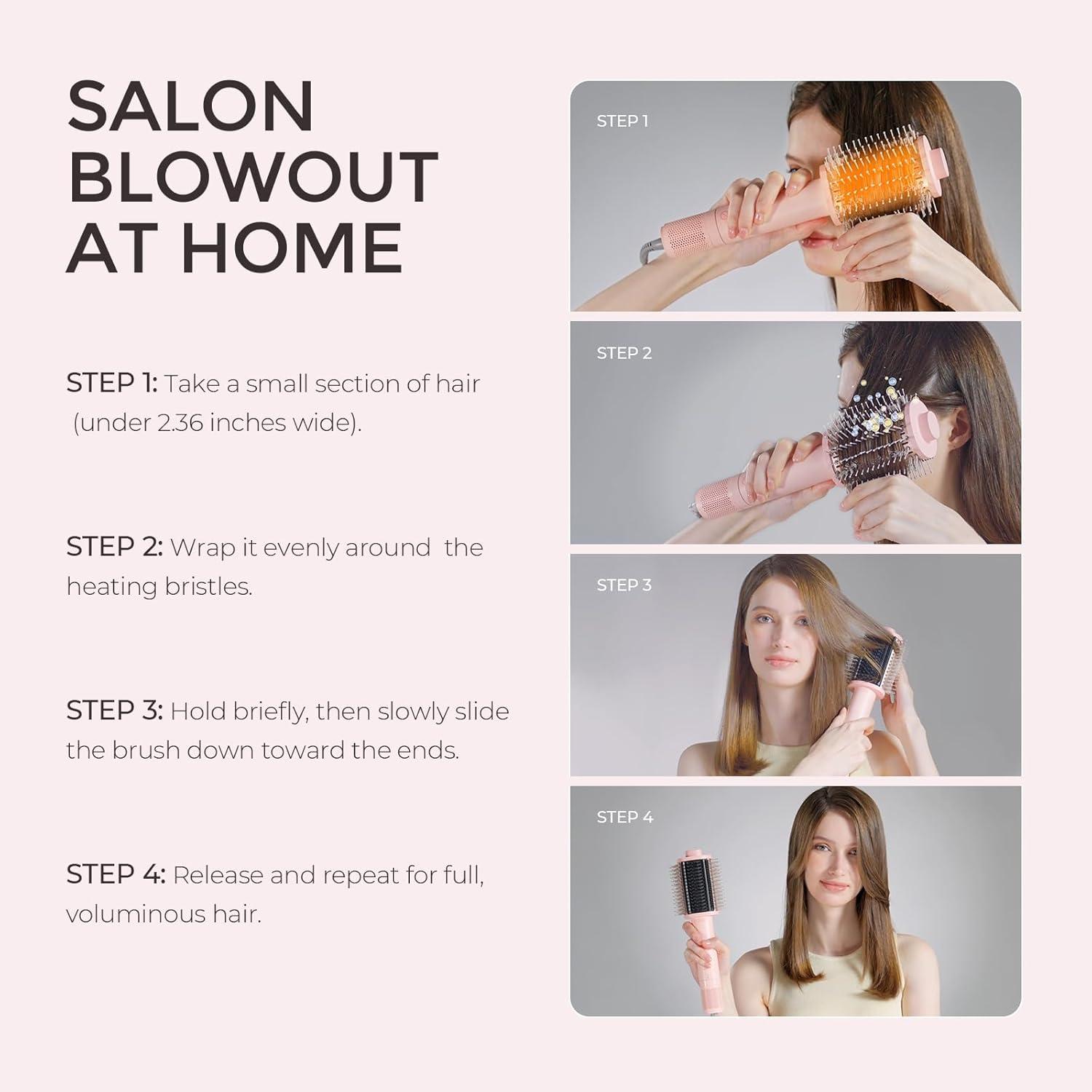 imageTYMO 40 Hair Blow Dryer Brush Lightweight 3X Faster Drying 5in1 Ionic Blowout Hair Dryer Brush Adds Shine Volume amp Fullness for Smooth AntiFrizz Straight Curl amp Blowout Styles Metal GreyPink