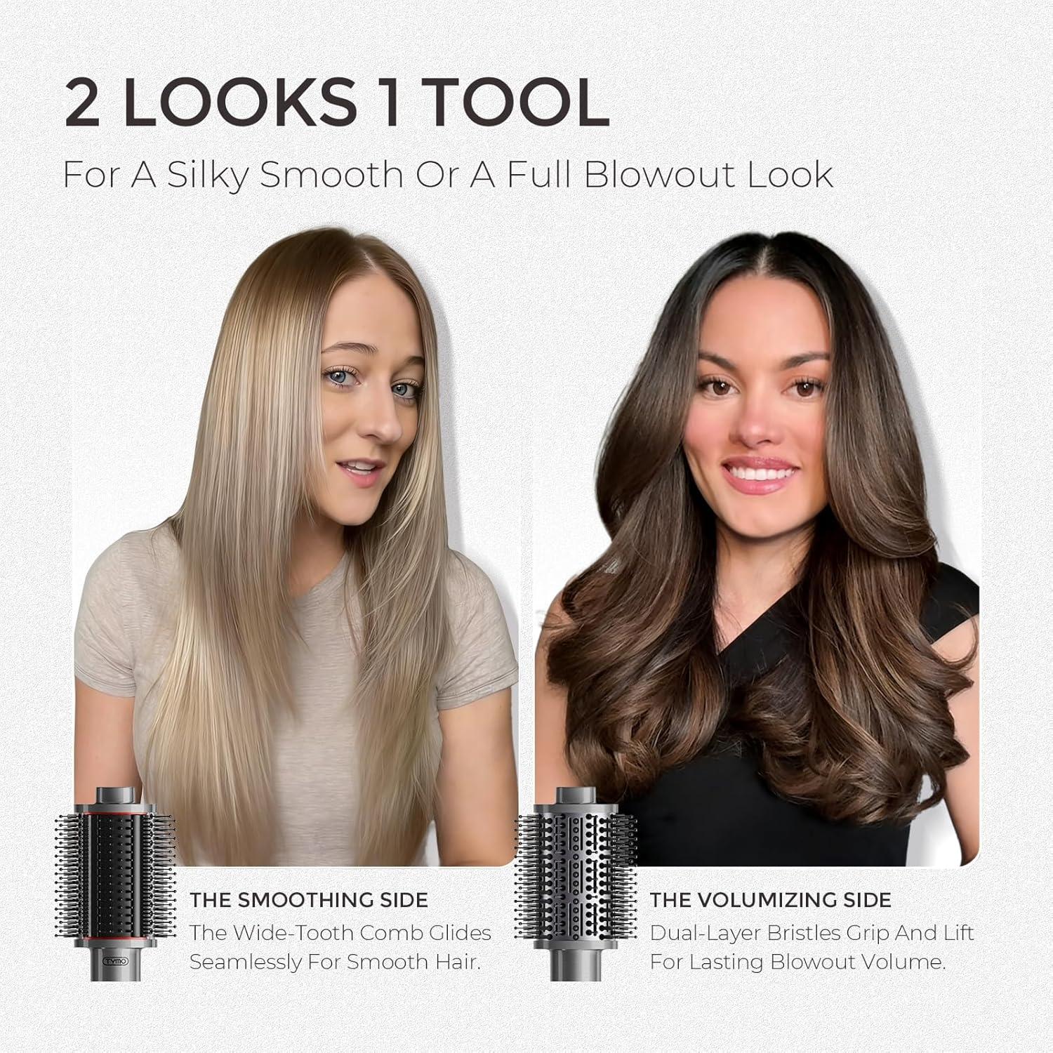 imageTYMO 40 Hair Blow Dryer Brush Lightweight 3X Faster Drying 5in1 Ionic Blowout Hair Dryer Brush Adds Shine Volume amp Fullness for Smooth AntiFrizz Straight Curl amp Blowout Styles Metal GreyMetal Grey