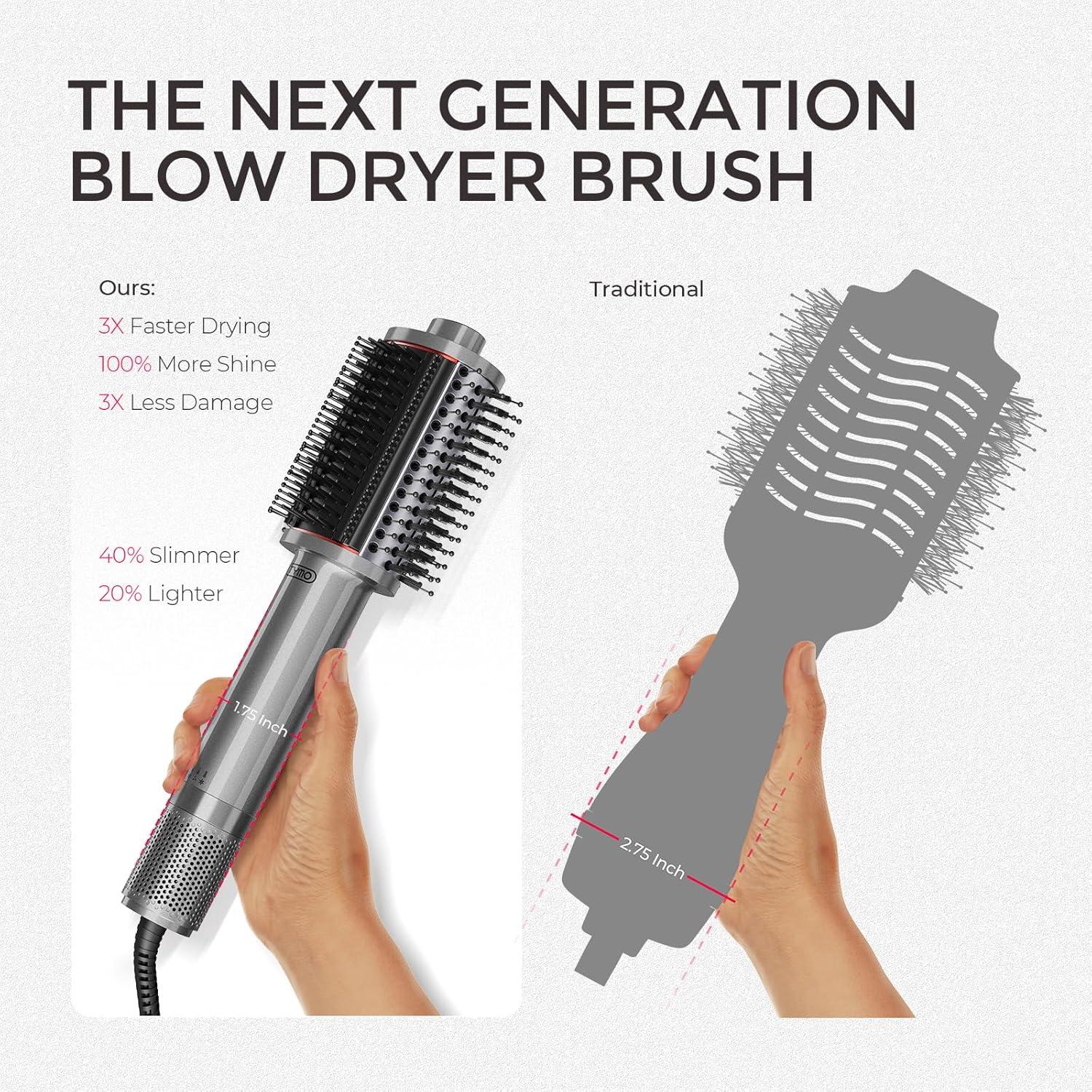 imageTYMO 40 Hair Blow Dryer Brush Lightweight 3X Faster Drying 5in1 Ionic Blowout Hair Dryer Brush Adds Shine Volume amp Fullness for Smooth AntiFrizz Straight Curl amp Blowout Styles Metal GreyMetal Grey