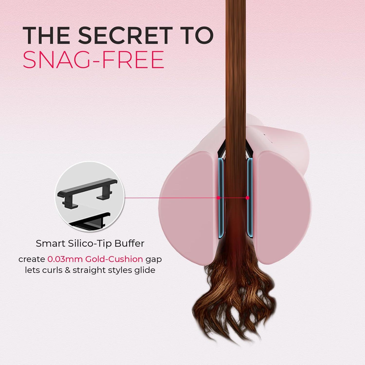 imageTYMO Airflow 20 Curling Iron Flat Iron  Hair Straightener and Curler 2 in 1 125 Inch Curling Wand for Long Short Hair Dual Voltage for Travel 54 Million Ionic AntiTangle 5 Temps PinkPink