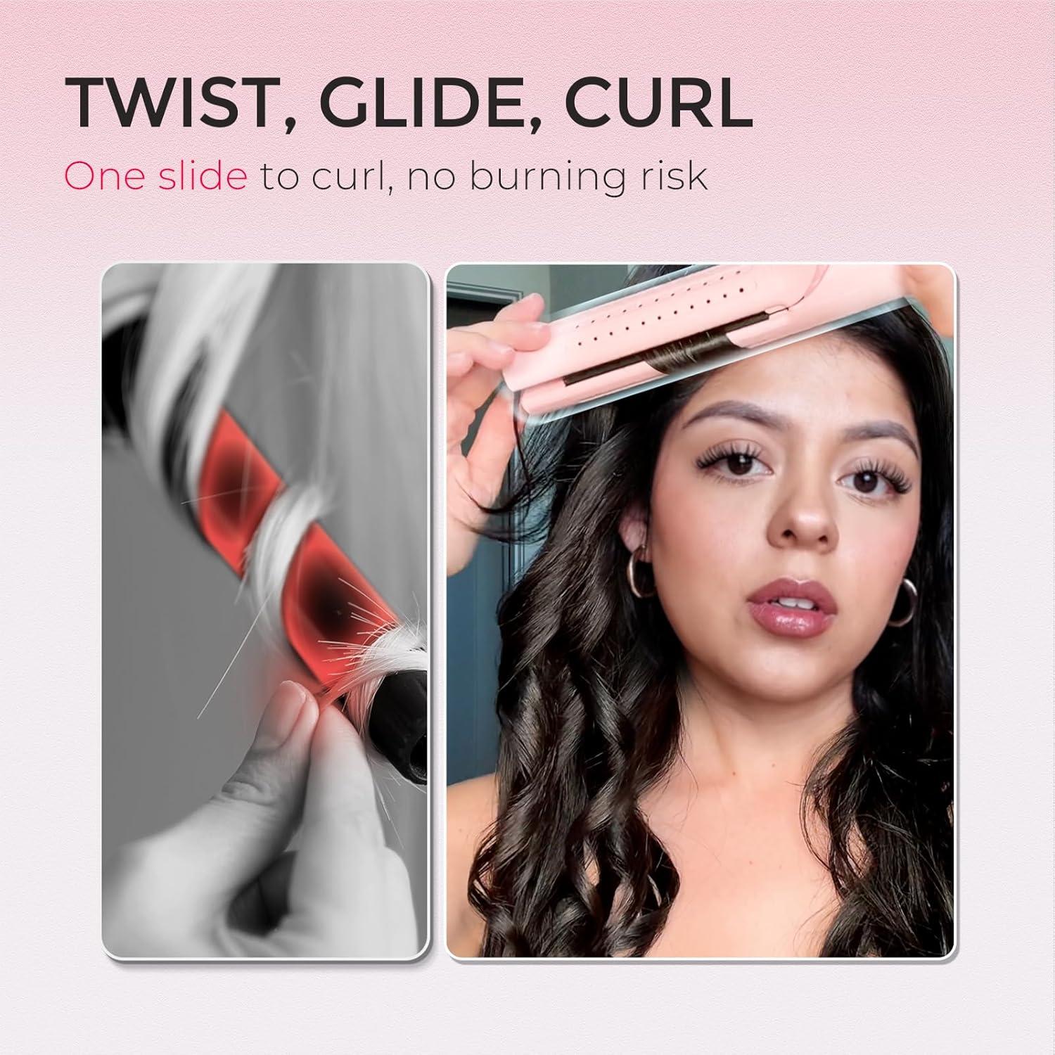 imageTYMO Airflow 20 Curling Iron Flat Iron  Hair Straightener and Curler 2 in 1 125 Inch Curling Wand for Long Short Hair Dual Voltage for Travel 54 Million Ionic AntiTangle 5 Temps PinkPink