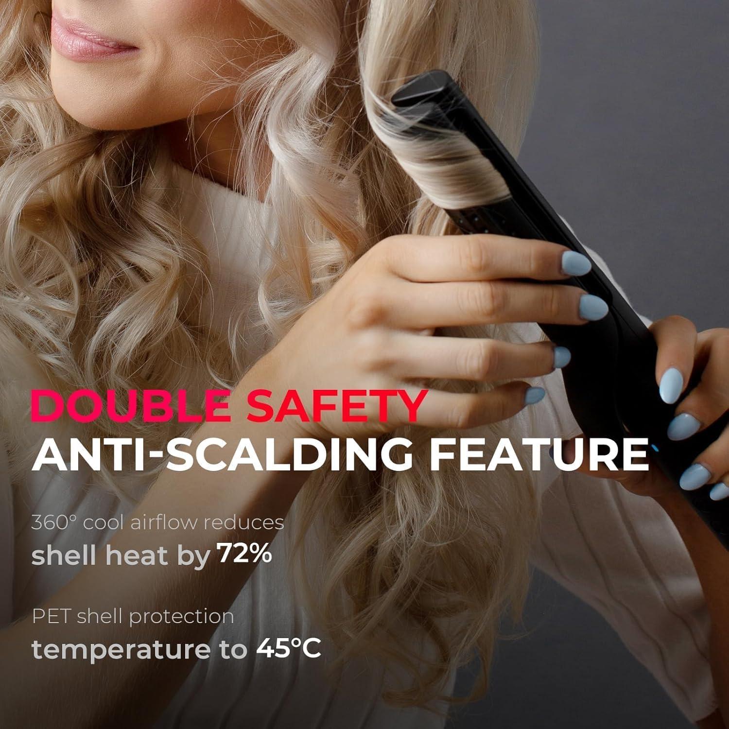 imageTYMO Airflow 20 Curling Iron Flat Iron  Hair Straightener and Curler 2 in 1 125 Inch Curling Wand for Long Short Hair Dual Voltage for Travel 54 Million Ionic AntiTangle 5 Temps Black