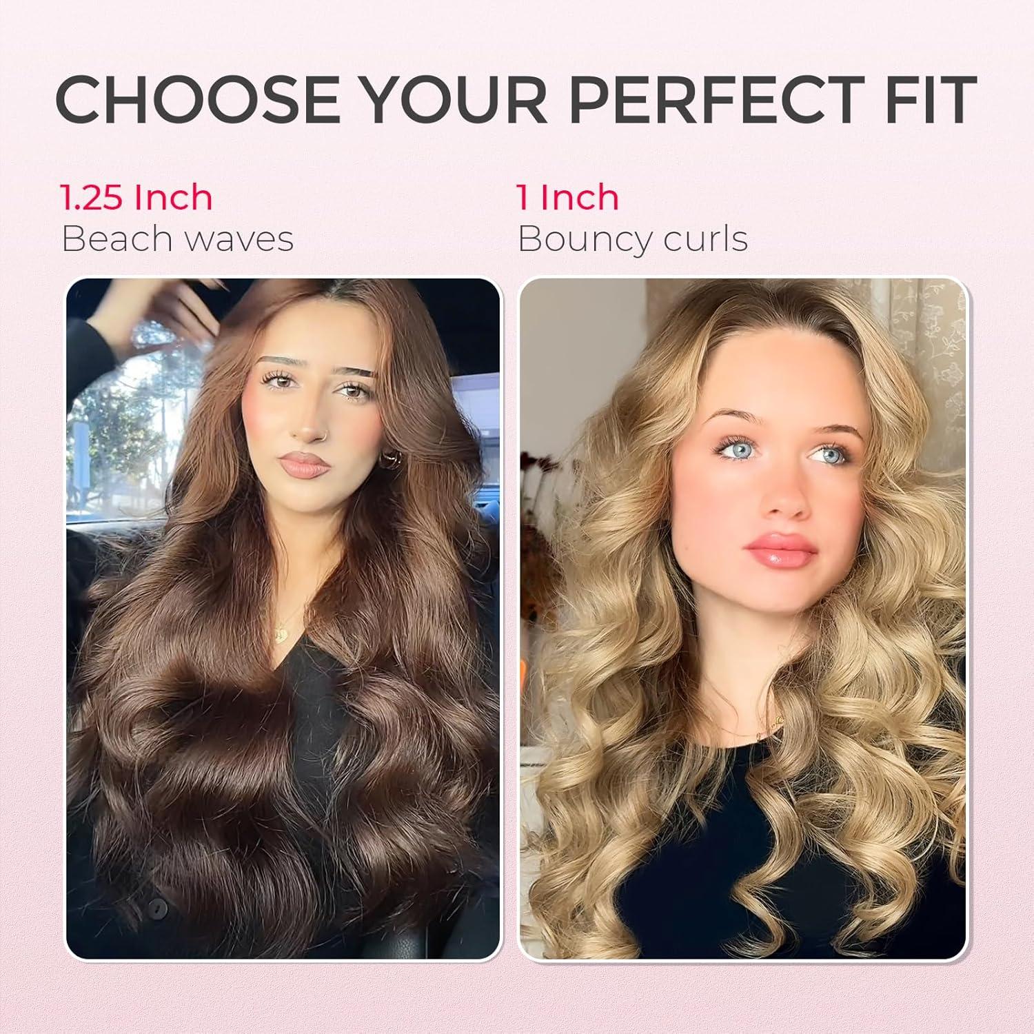 imageTYMO Automatic Rotating Curling Iron TYMO CURLPRO Beach Waves Curling Wand Portable Hair Curler 500 Million Ionic Dual Voltage amp Lightweight for Travel Ceramic Coating 1 Inch Metallic GrayPink