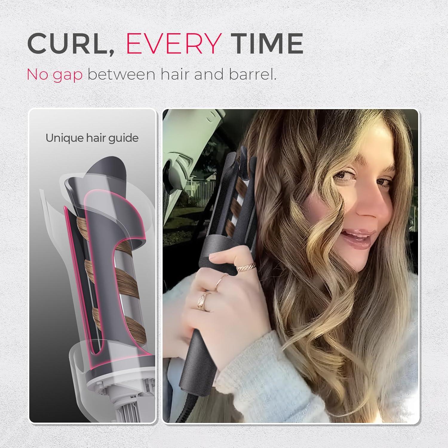imageTYMO Automatic Rotating Curling Iron TYMO CURLPRO Beach Waves Curling Wand Portable Hair Curler 500 Million Ionic Dual Voltage amp Lightweight for Travel Ceramic Coating 1 Inch Metallic GrayMetallic Gray