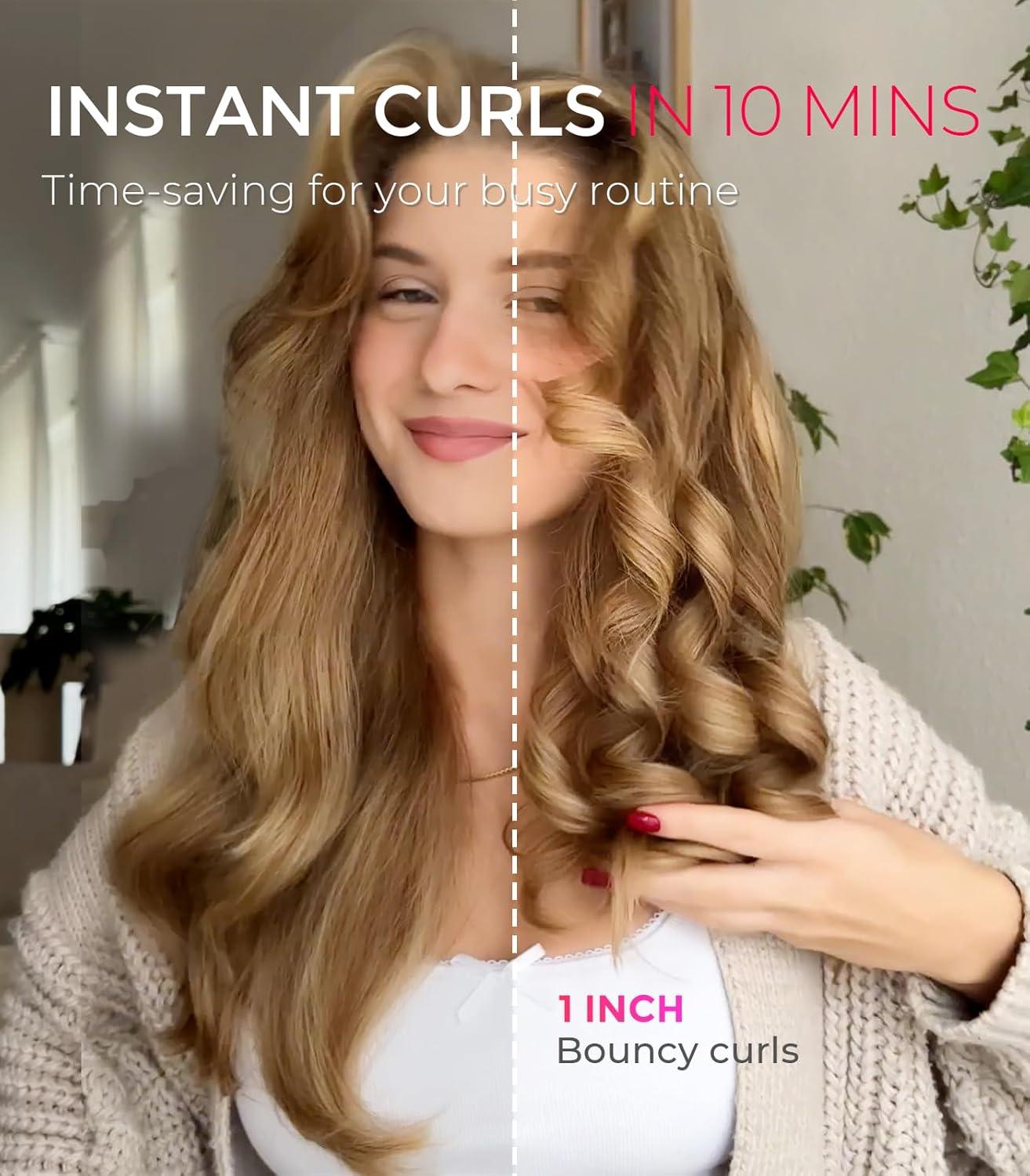 imageTYMO Automatic Rotating Curling Iron TYMO CURLPRO Beach Waves Curling Wand Portable Hair Curler 500 Million Ionic Dual Voltage amp Lightweight for Travel Ceramic Coating 1 Inch Metallic GrayPeach