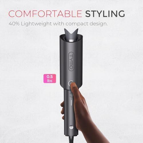 imageTYMO Automatic Rotating Curling Iron TYMO CURLPRO Beach Waves Curling Wand Portable Hair Curler 500 Million Ionic Dual Voltage amp Lightweight for Travel Ceramic Coating 1 Inch Metallic GrayMetallic Gray