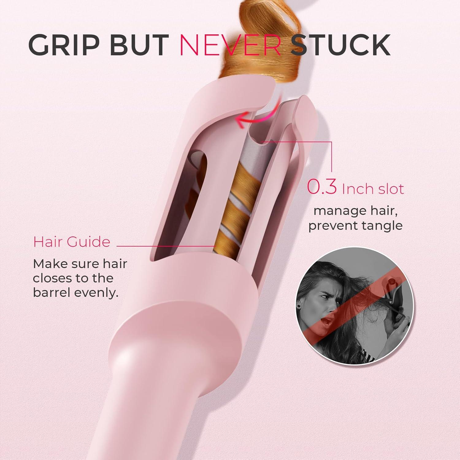 imageTYMO Automatic Rotating Curling Iron TYMO CURLPRO Beach Waves Curling Wand Portable Hair Curler 500 Million Ionic Dual Voltage amp Lightweight for Travel Ceramic Coating 1 Inch Metallic GrayPink