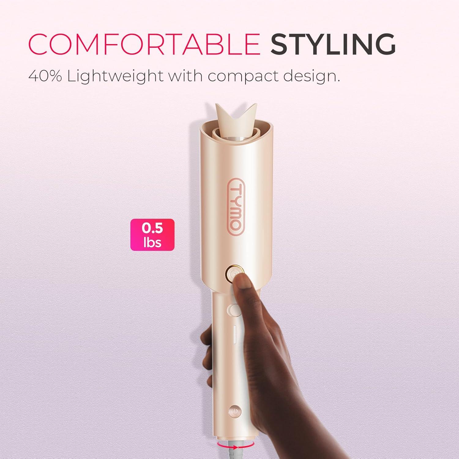 imageTYMO Automatic Rotating Curling Iron TYMO CURLPRO Beach Waves Curling Wand Portable Hair Curler 500 Million Ionic Dual Voltage amp Lightweight for Travel Ceramic Coating 1 Inch Metallic GrayPeach