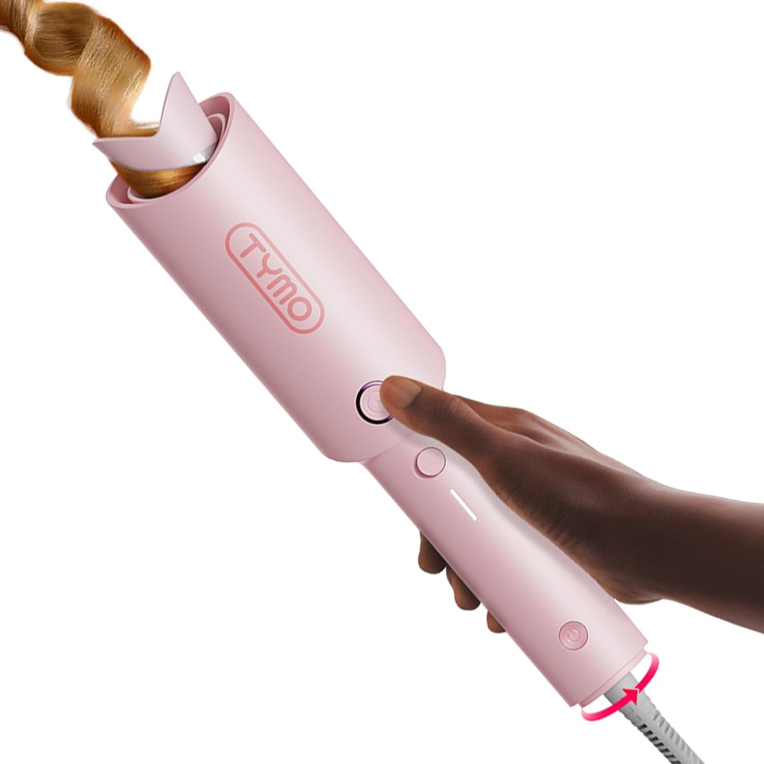 imageTYMO Automatic Rotating Curling Iron TYMO CURLPRO Beach Waves Curling Wand Portable Hair Curler 500 Million Ionic Dual Voltage amp Lightweight for Travel Ceramic Coating 1 Inch Metallic GrayPink