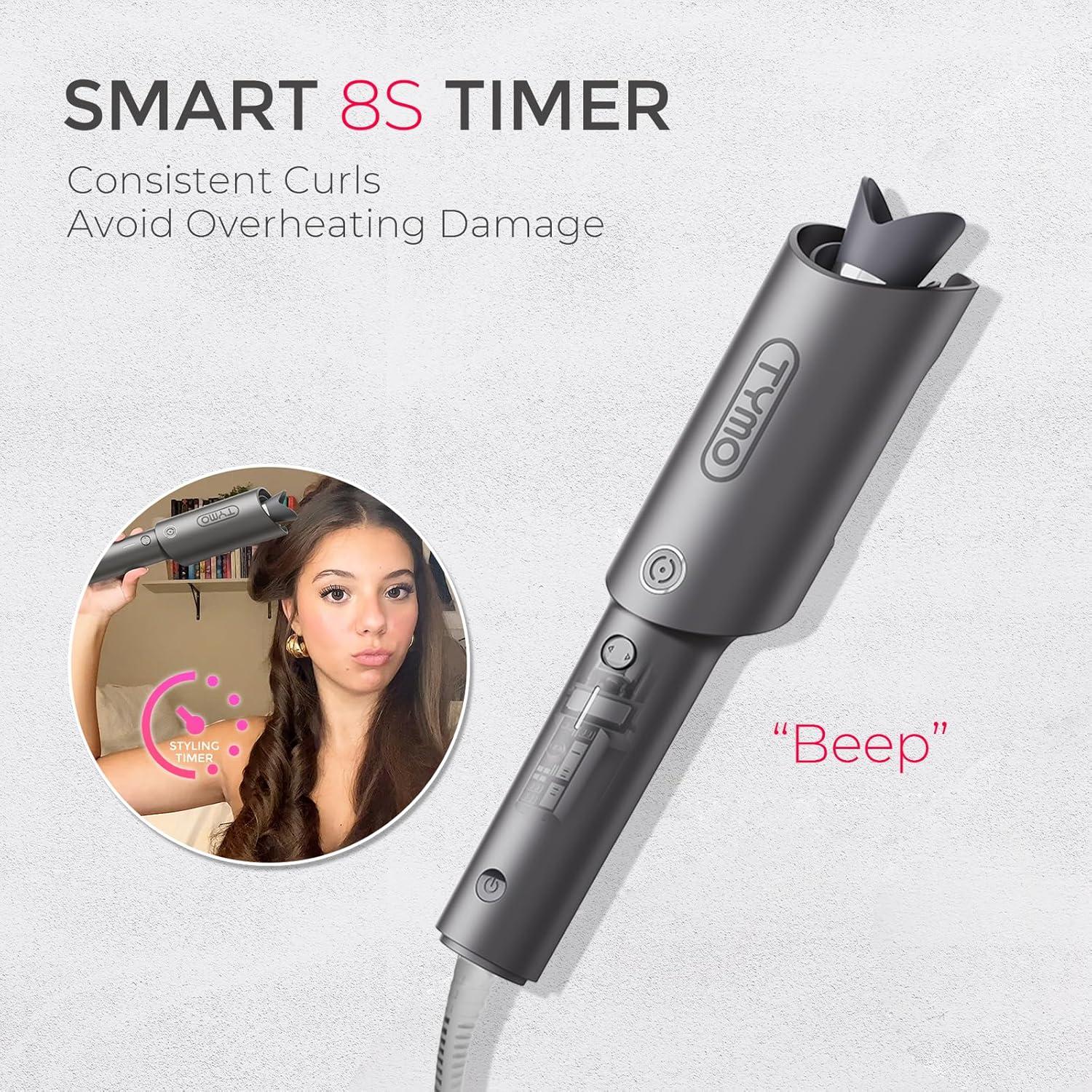 imageTYMO Automatic Rotating Curling Iron TYMO CURLPRO Beach Waves Curling Wand Portable Hair Curler 500 Million Ionic Dual Voltage amp Lightweight for Travel Ceramic Coating 1 Inch Metallic GrayMetallic Gray