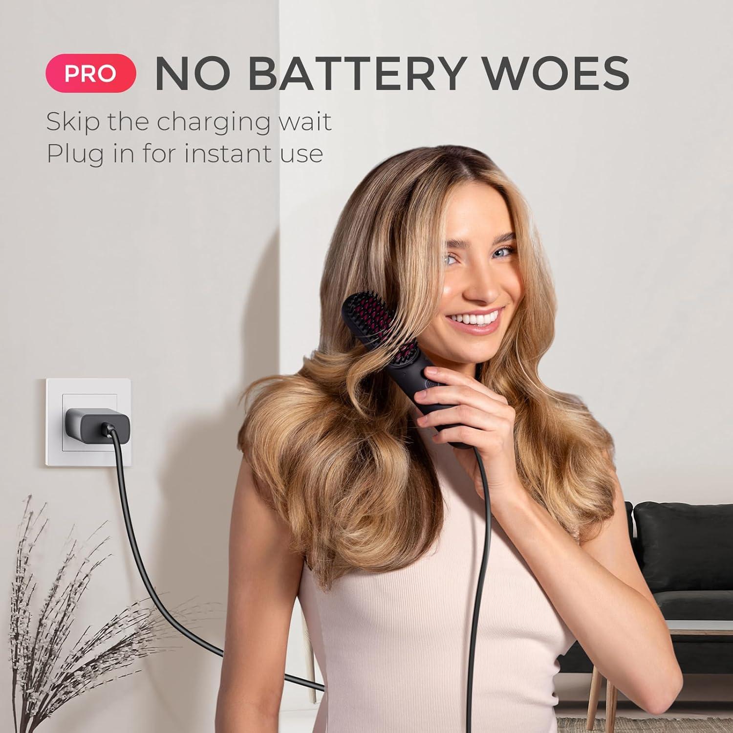 imageTYMO Cordless Hair Straightener Brush Porta PRO Portable Straightening Brush for Travel Mini Ionic Hot Comb Straightener for Women Lightweight onThego Cordless amp Fast Charger Dual Power Black