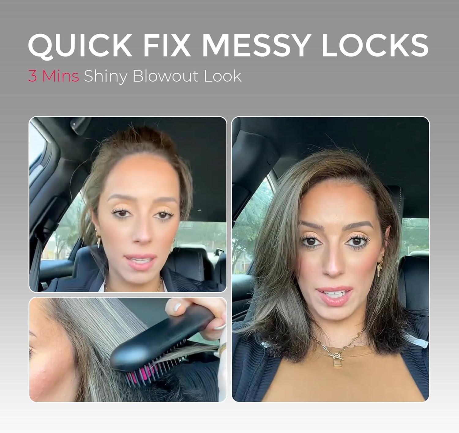 imageTYMO Cordless Hair Straightener Brush Porta PRO Portable Straightening Brush for Travel Mini Ionic Hot Comb Straightener for Women Lightweight onThego Cordless amp Fast Charger Dual Power Black