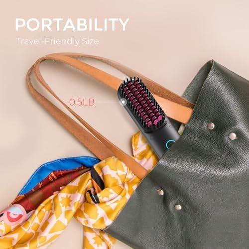 imageTYMO Cordless Hair Straightener Brush Porta PRO Portable Straightening Brush for Travel Mini Ionic Hot Comb Straightener for Women Lightweight onThego Cordless amp Fast Charger Dual Power Black