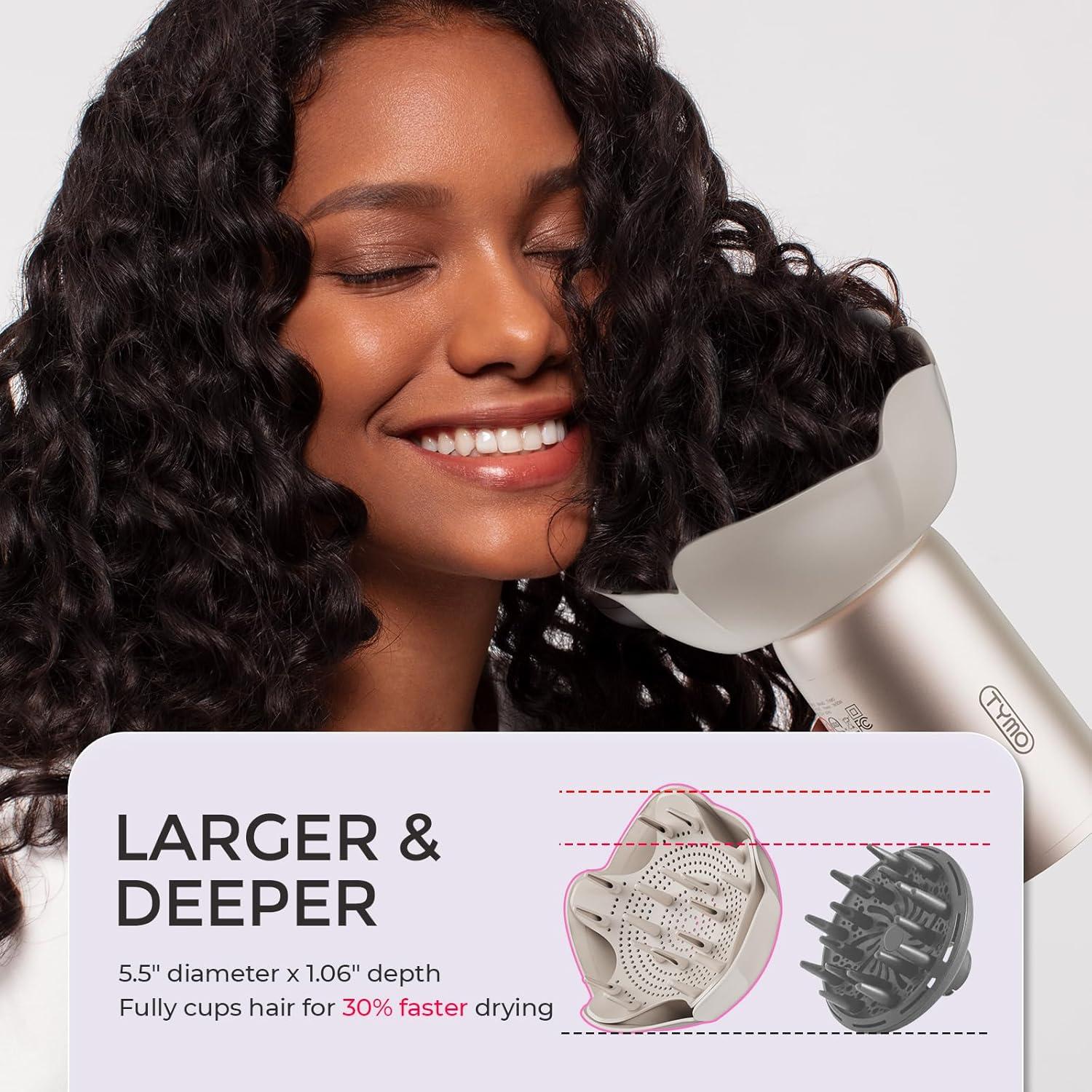 imageTYMO Diffuser Hair Dryer Blow Dryer 300 Million Ionic Hairdryer with Diffuser amp Comb Attachment for Curly Hair Professional Blowdryer for Women Cool Air Button Small Travel Lightweight BlackGold