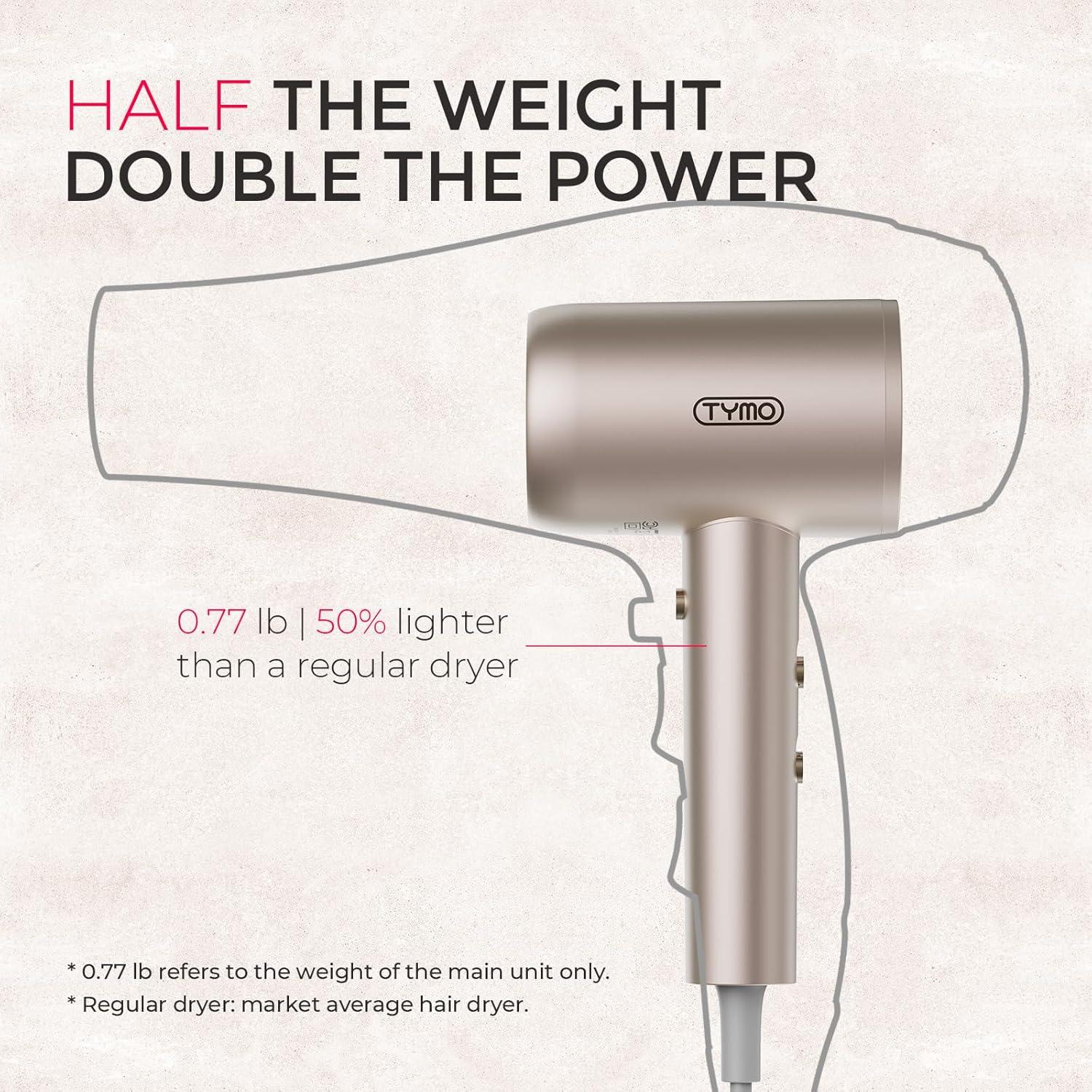 imageTYMO Diffuser Hair Dryer Blow Dryer 300 Million Ionic Hairdryer with Diffuser amp Comb Attachment for Curly Hair Professional Blowdryer for Women Cool Air Button Small Travel Lightweight BlackGold