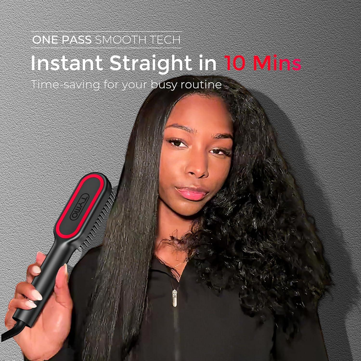 imageTYMO Hair Straightener Brush Upgraded Ionic Compact Straightening Brush for Women with WaveDesign Bristles Fast Smooth Styling Lightweight Hot Comb amp Travel Flat Iron 1 Billion Ions BlackBlack