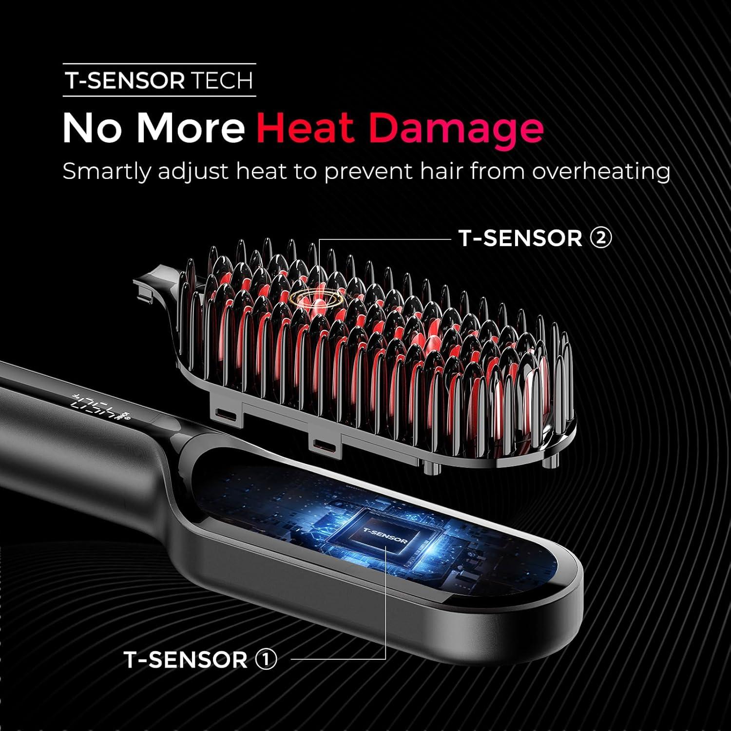 imageTYMO Hair Straightener Brush Upgraded Ionic Compact Straightening Brush for Women with WaveDesign Bristles Fast Smooth Styling Lightweight Hot Comb amp Travel Flat Iron 1 Billion Ions BlackBlack