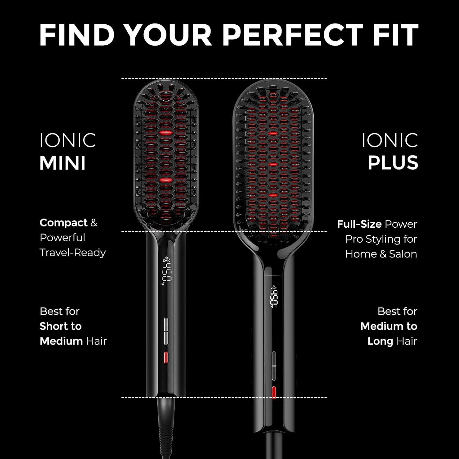 imageTYMO Hair Straightener Brush Upgraded Ionic Plus Straightening Brush with Dense Bristles 16 Temps Dual Voltage Ceramic Hot Comb for Women Flat Iron for Thick Curly Hair GoldBlack