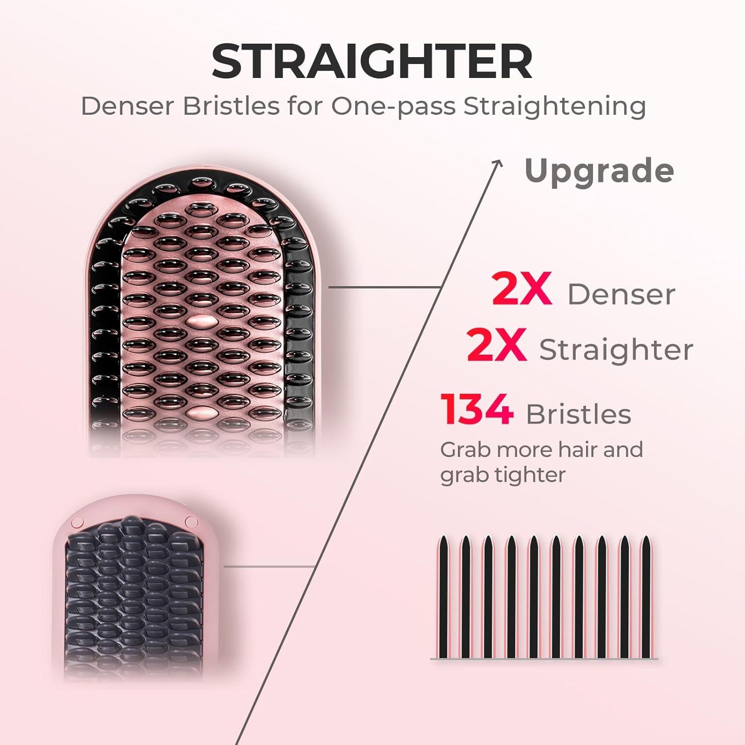 imageTYMO Hair Straightener Brush Upgraded Ionic Plus Straightening Brush with Dense Bristles 16 Temps Dual Voltage Ceramic Hot Comb for Women Flat Iron for Thick Curly Hair GoldPink