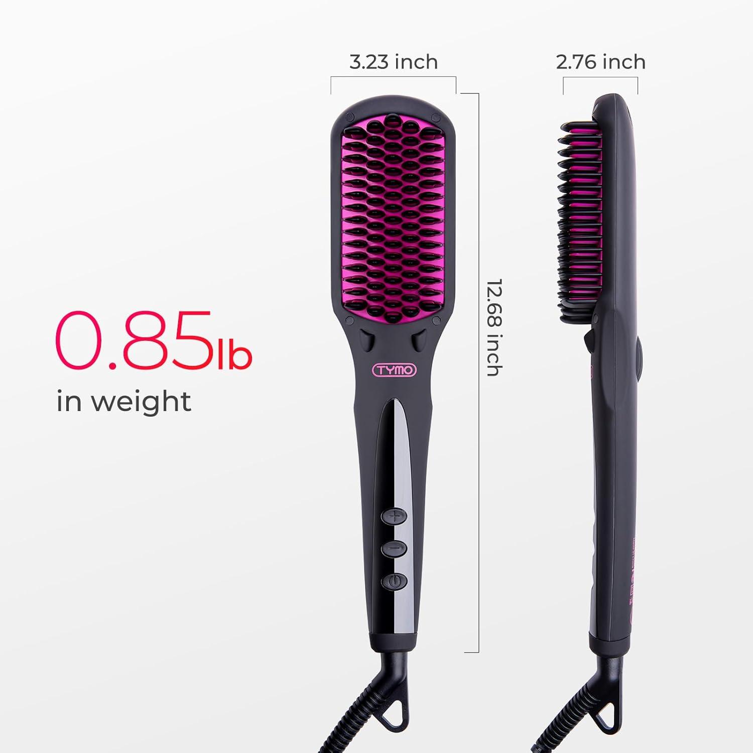 imageTYMO Ionic Hair Straightener Brush Straightening Comb with 10M Negative Ions 25s Heatup 16 Temps Dual Voltage LED Display Ceramic Hot Comb Hair Brush Straightener for Women PinkElegant Matte Black