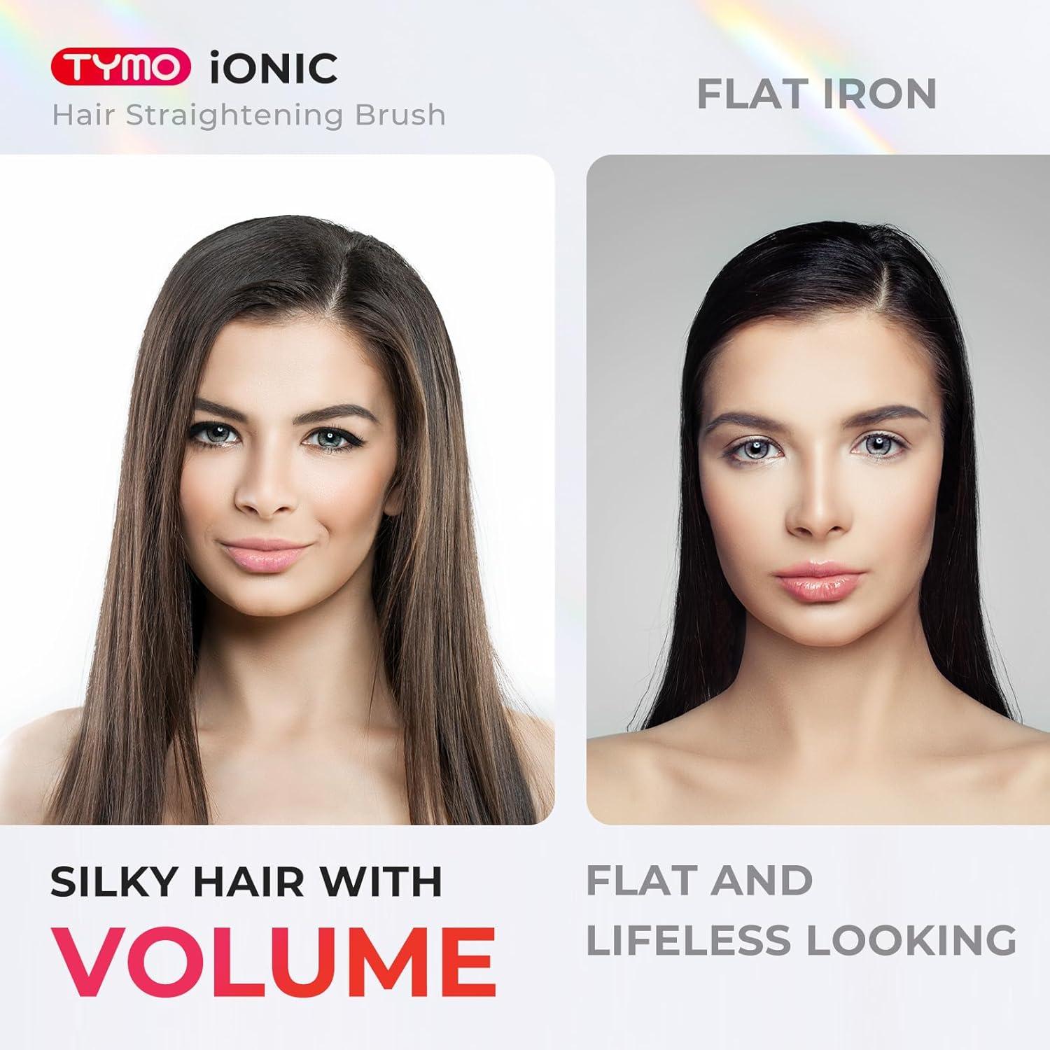 imageTYMO Ionic Hair Straightener Brush Straightening Comb with 10M Negative Ions 25s Heatup 16 Temps Dual Voltage LED Display Ceramic Hot Comb Hair Brush Straightener for Women PinkElegant Matte Black