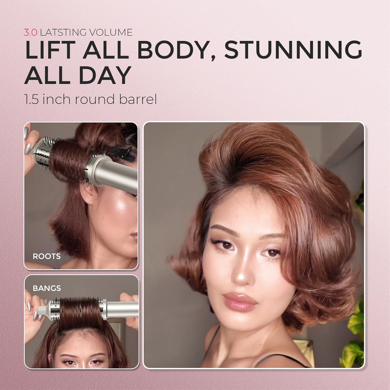 imageTYMO STYLUX PRO Thermal Brush Curling Brush 15 Inch Blowout Heated Round Volumizer Hair Straightener and Curler 2 in 1 800M Negative Ion for Smoother LCD Display 5 Temp Dual Voltage GoldGold