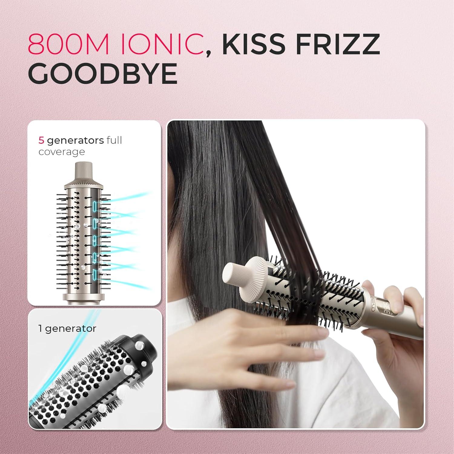 imageTYMO STYLUX PRO Thermal Brush Curling Brush 15 Inch Blowout Heated Round Volumizer Hair Straightener and Curler 2 in 1 800M Negative Ion for Smoother LCD Display 5 Temp Dual Voltage GoldGold