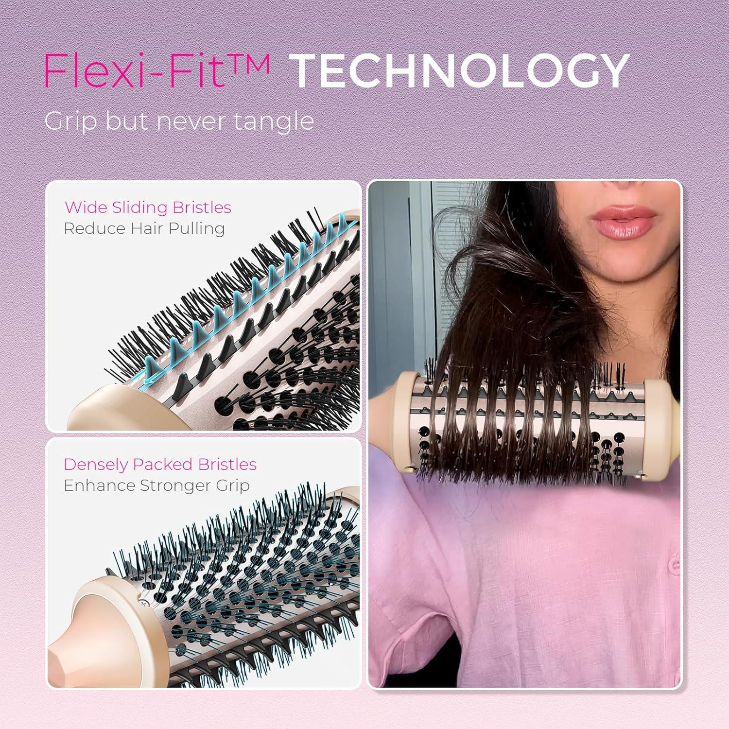 imageTYMO Thermal Brush Curling Brush STYLUX 15 Inch Blowout Volumizer with FlexiFit for Hair Straightening Heated Round Styler Tool Hair Straightener and Curler 2 in 1 Dual Voltage GoldSakura Pink