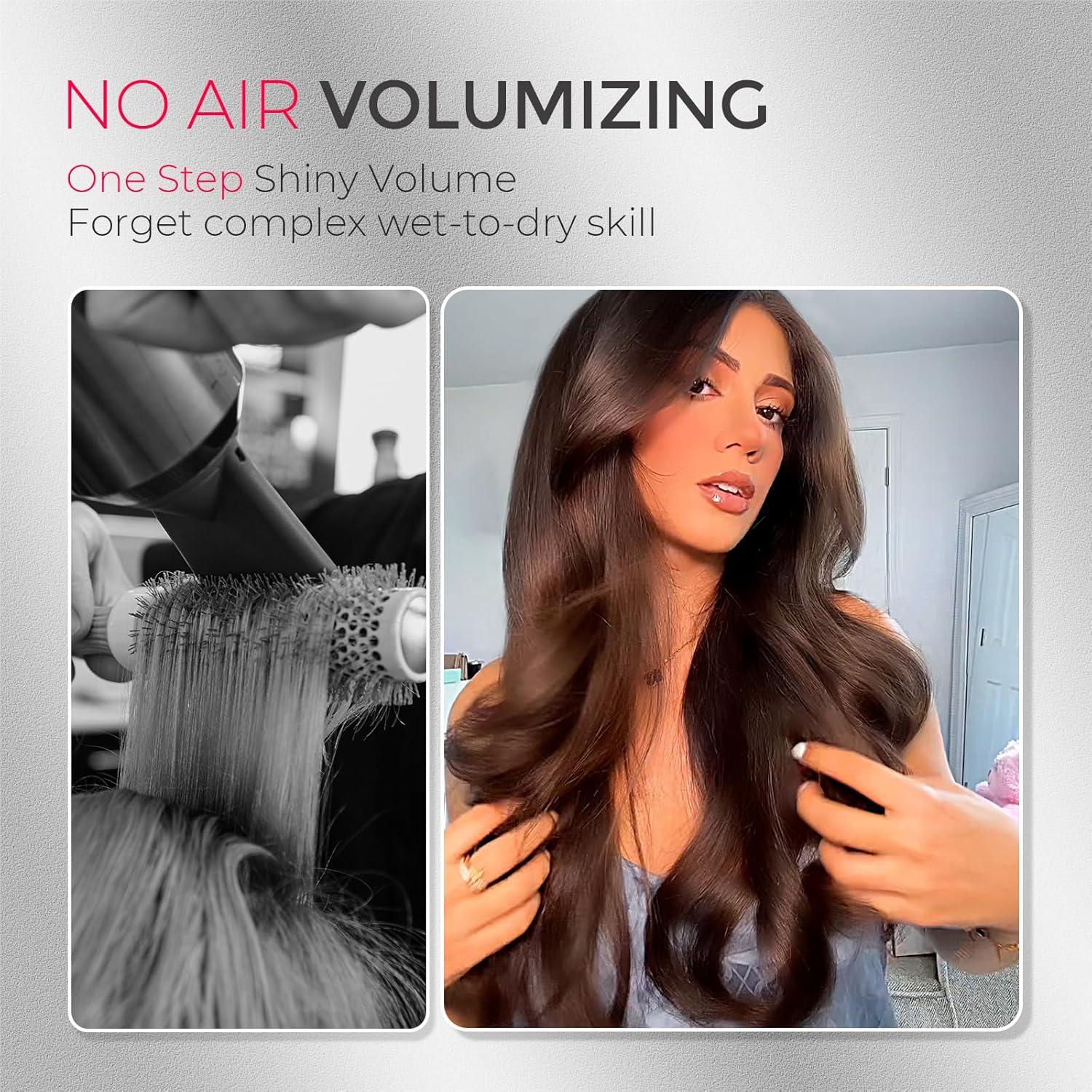 imageTYMO Thermal Brush Curling Brush STYLUX 15 Inch Blowout Volumizer with FlexiFit for Hair Straightening Heated Round Styler Tool Hair Straightener and Curler 2 in 1 Dual Voltage GoldMetallic Gray