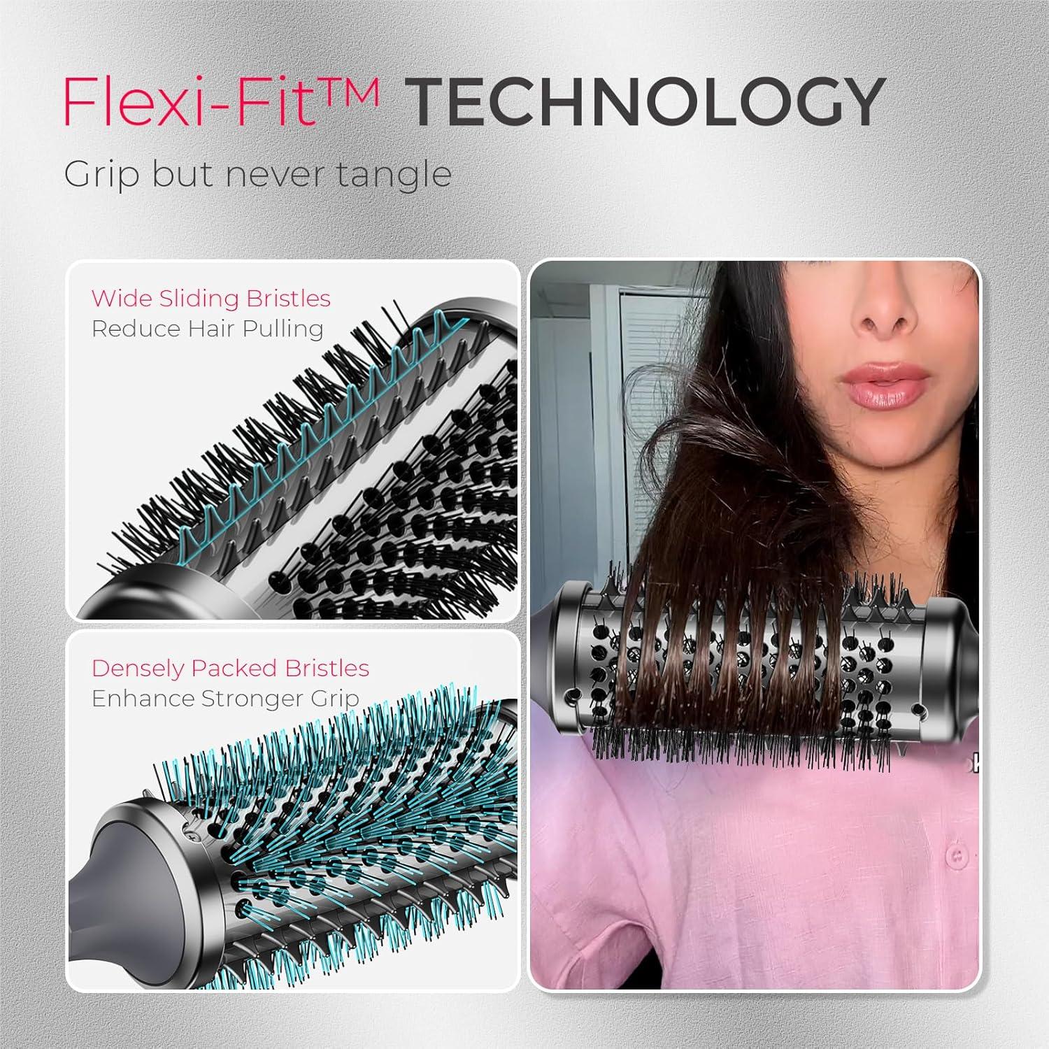 imageTYMO Thermal Brush Curling Brush STYLUX 15 Inch Blowout Volumizer with FlexiFit for Hair Straightening Heated Round Styler Tool Hair Straightener and Curler 2 in 1 Dual Voltage GoldMetallic Gray