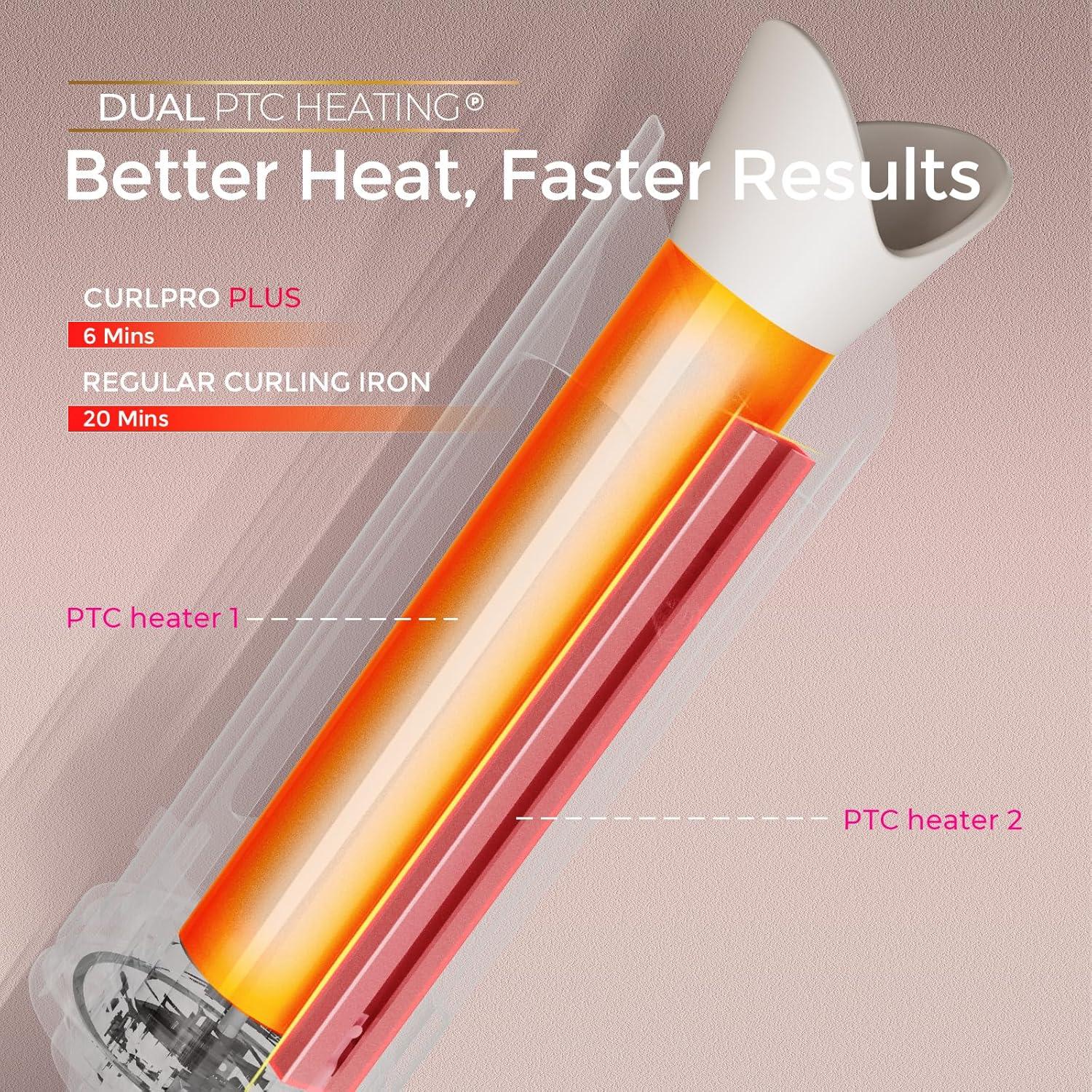 imageUpgraded Automatic Rotating Curling Iron TYMO CurlPro Plus Long Barrel Curling Wand for Long Hair Ceramic Hair Curler for Women AntiScald TangleFree 600M Ionic Dual Voltage Gold 1 14 InchGold