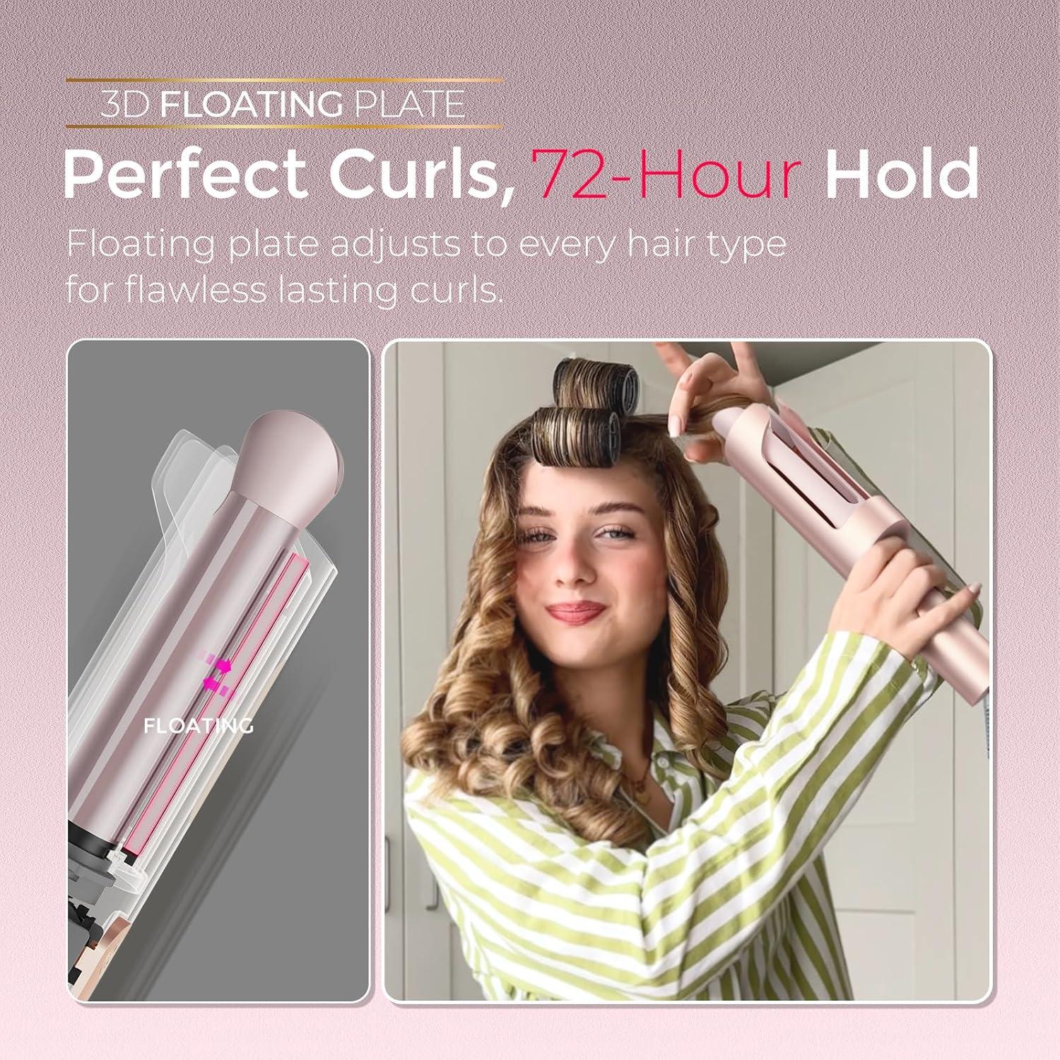 imageUpgraded Automatic Rotating Curling Iron TYMO CurlPro Plus Long Barrel Curling Wand for Long Hair Ceramic Hair Curler for Women AntiScald TangleFree 600M Ionic Dual Voltage Gold 1 14 InchGold Blush