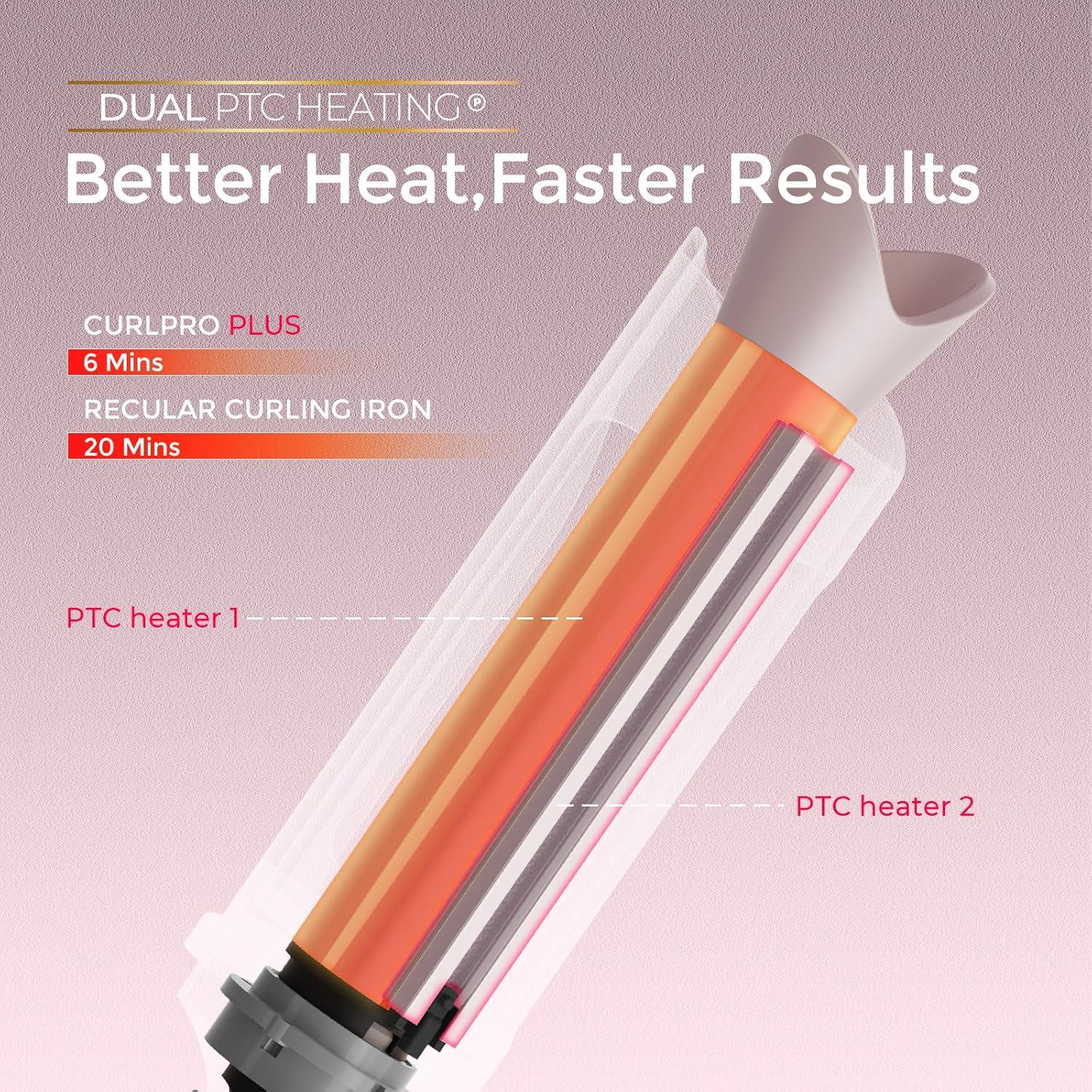 imageUpgraded Automatic Rotating Curling Iron TYMO CurlPro Plus Long Barrel Curling Wand for Long Hair Ceramic Hair Curler for Women AntiScald TangleFree 600M Ionic Dual Voltage Gold 1 14 InchGold Blush